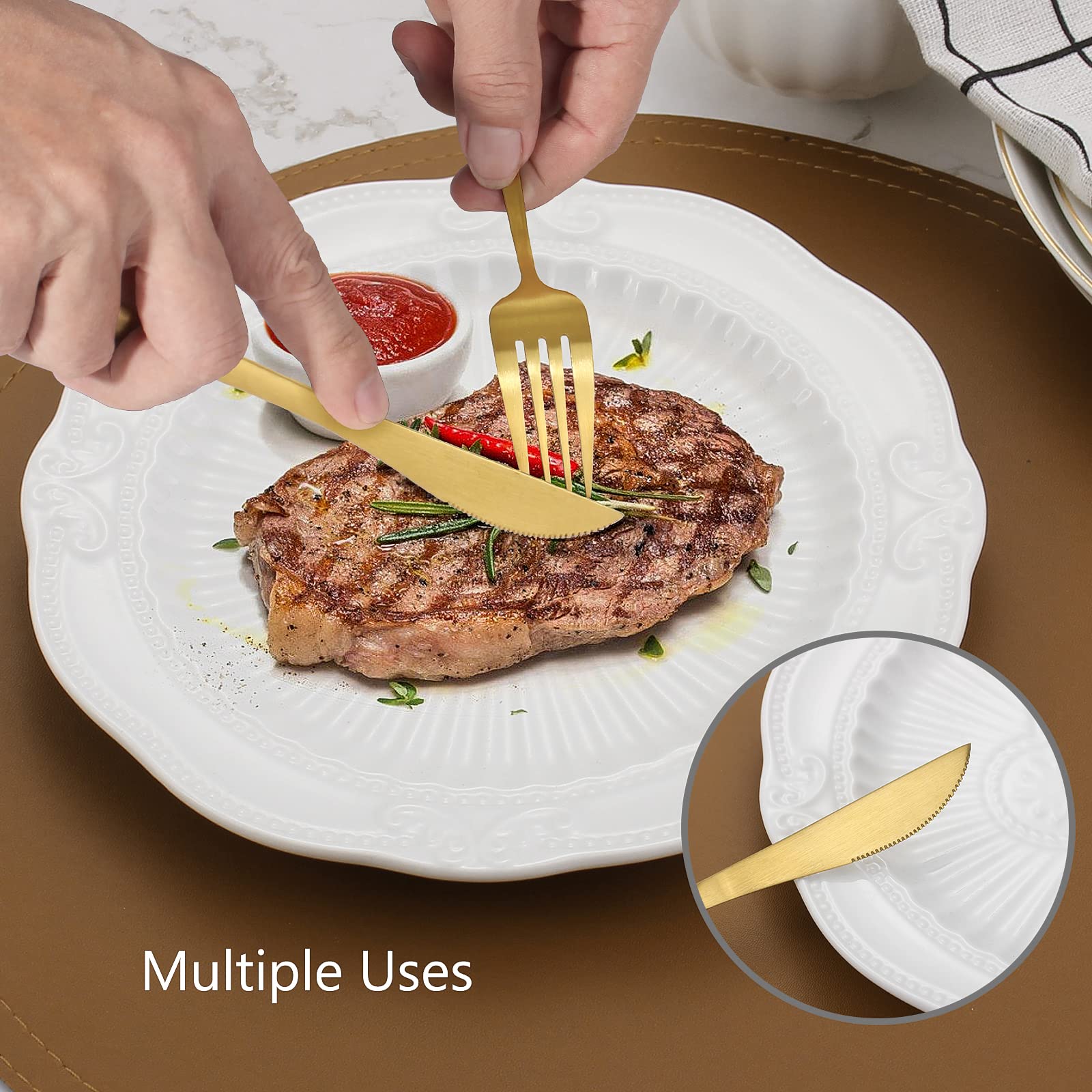 Matte Gold Silverware Set, Vanvro 40-Piece Stainless Steel Flatware Set, Satin Finish Tableware Cutlery Set, Service For 8, Home