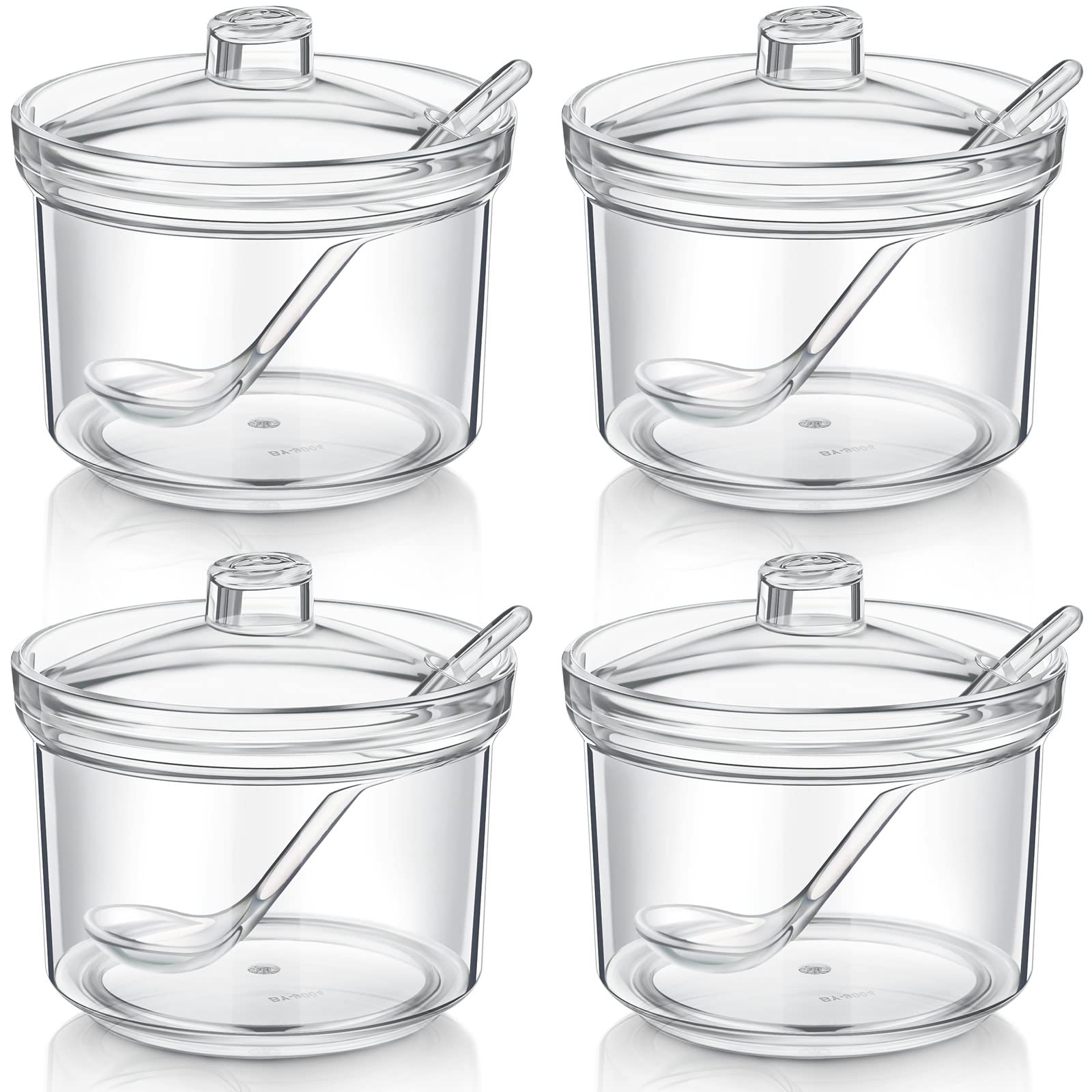 Patelai 4 Pieces Sugar Bowl Acrylic Clear Sugar Bowl with Lid and Salt Spoon Storage Jar with Airtight Lid for Salt, Tea, Spices