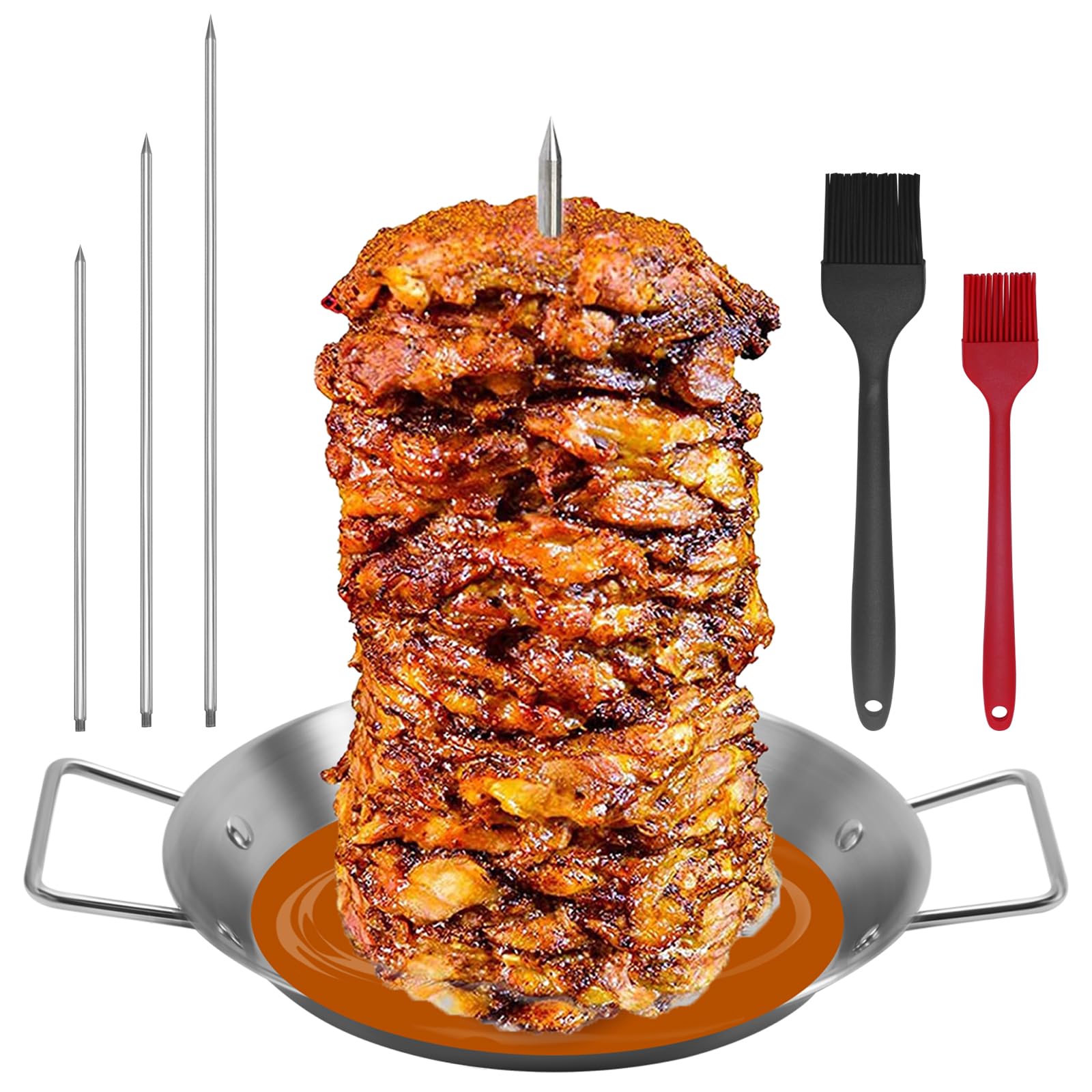 Al Pastor Skewer For Grill, Stainless Steel Vertical Skewer, Brazilian Vertical Spit Stand With 3 Removable Spikes(8   /10''/12