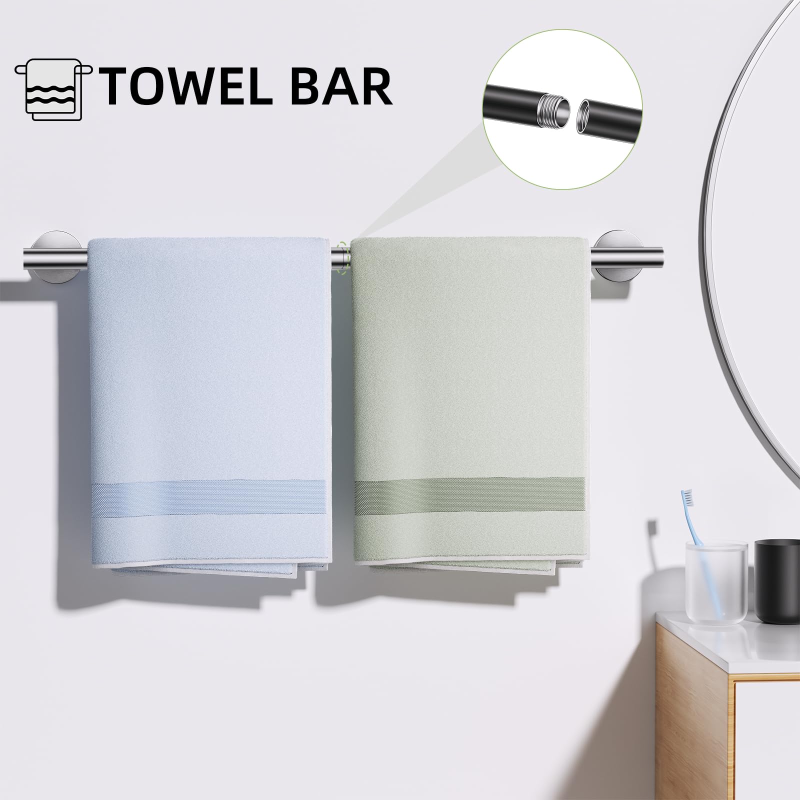 Turs Brushed 5 Piece Bathroom Hardware Set, Sus304 Stainless Steel Bath Towel Bar Set, Bathroom Towel Rack Set Wall Mounted