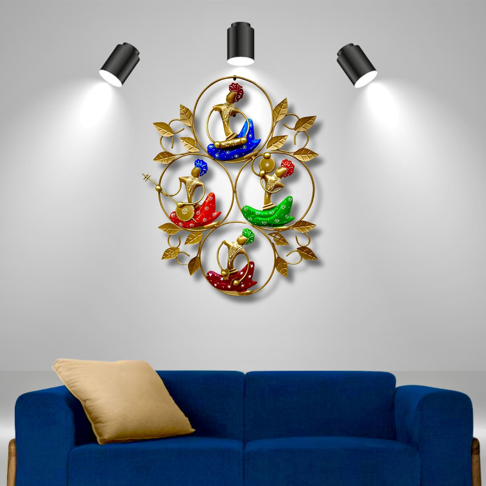 Rsn Wall Decor Metal Beautiful 4 Dolls Musicians Wall Art For Living Room/Home Size - 24 * 17 Inch - Multicolour