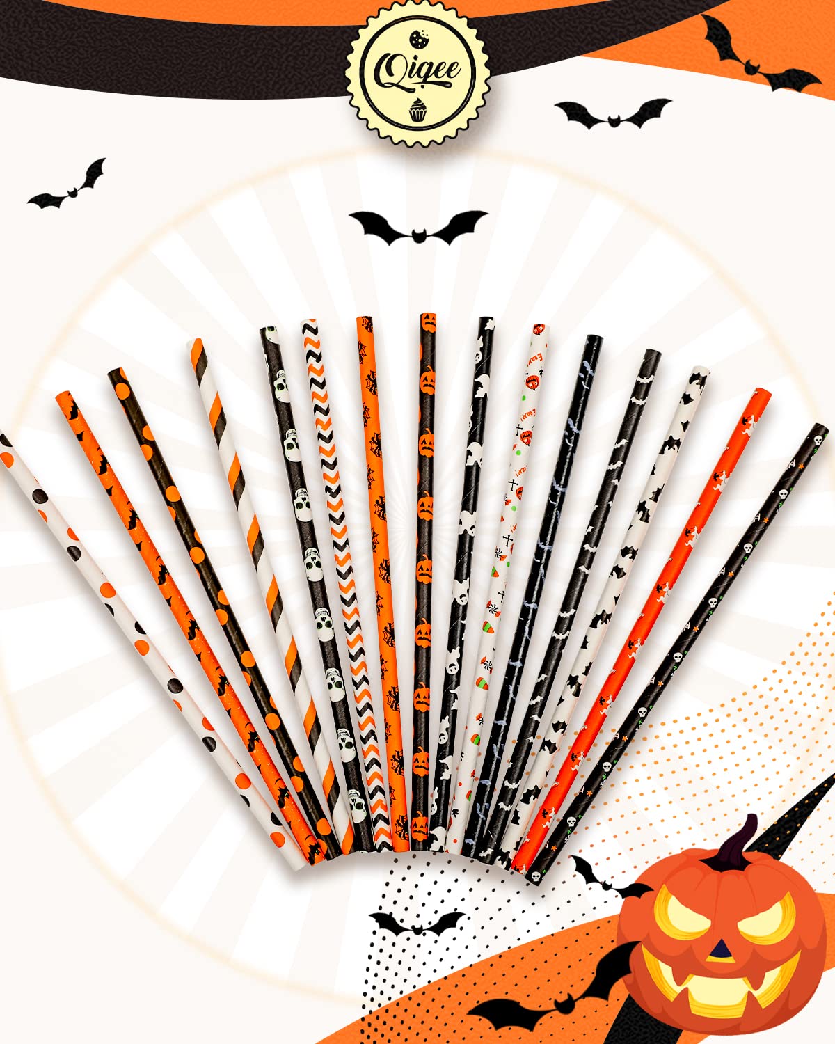 Halloween Paper Straws For Drinking Disposable Straws 150Pcs Disposable Straws Bulk(10 Pattern) Qiqee