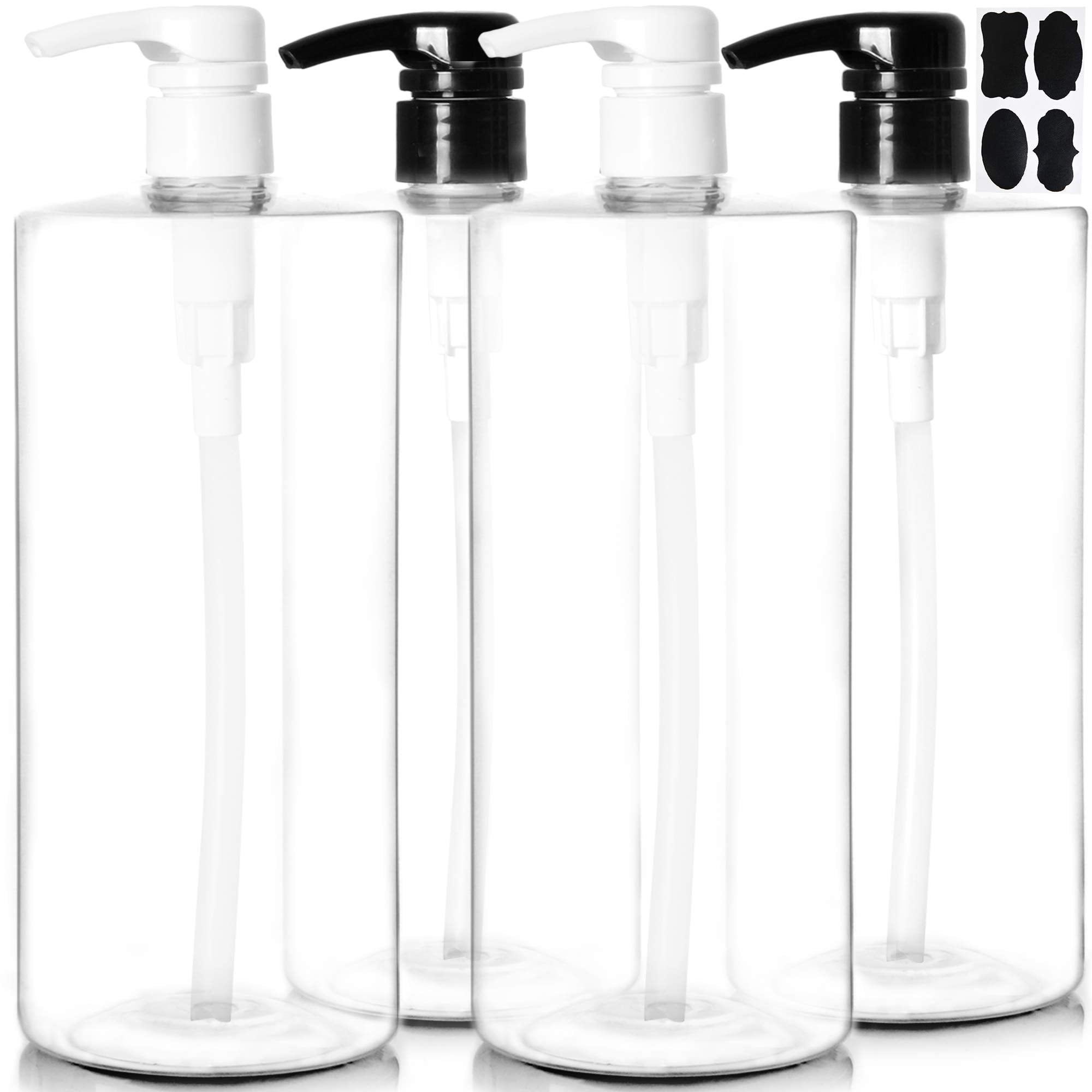 Youngever 4 Pack Pump Bottles For Shampoo 32 Ounce (1 Liter), Empty Shampoo Pump Bottles, Plastic Cylinder With Lockdown-Leak Pr