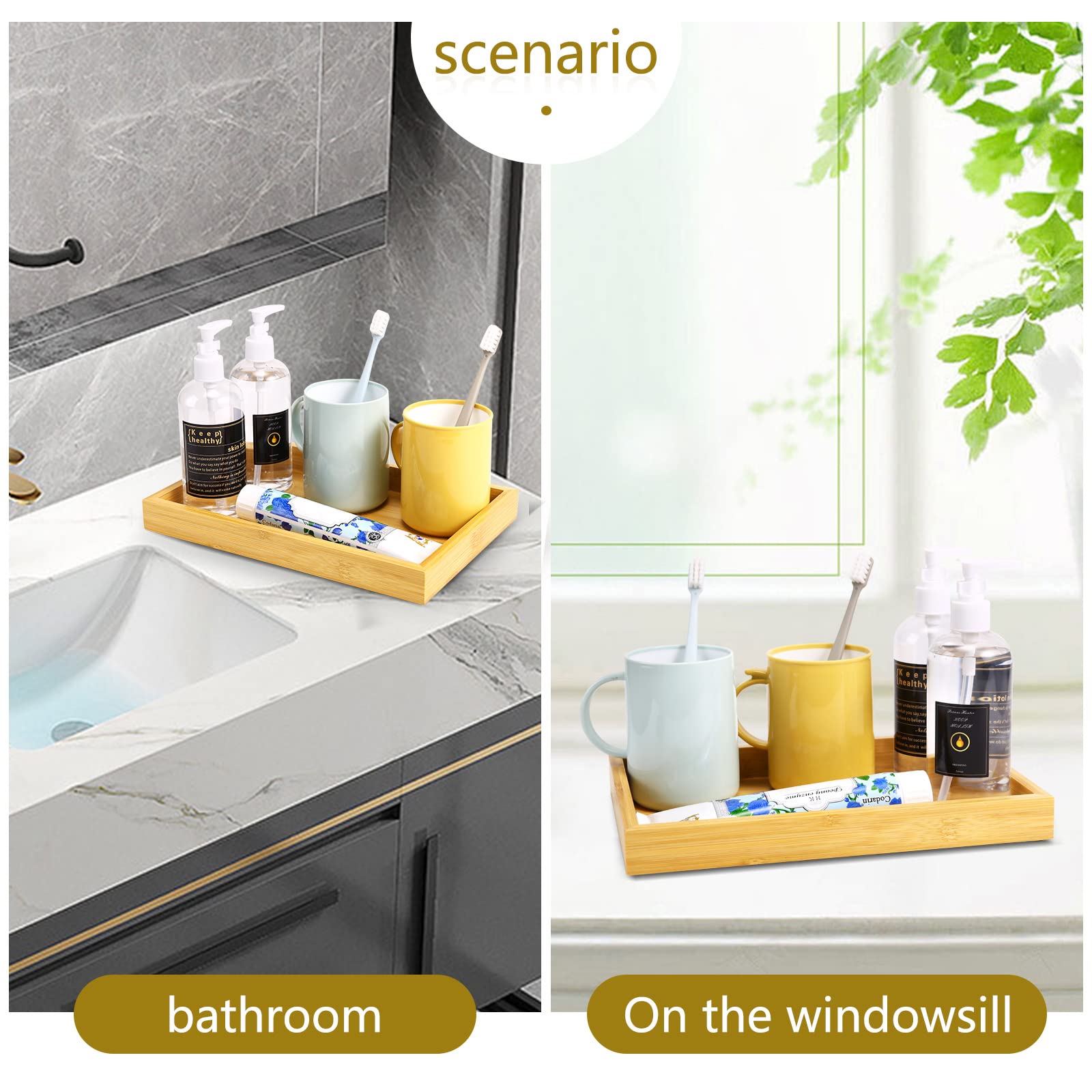 Natural Bamboo Vanity Tray, Sink Tray, Smooth And Thick Wooden Tray For Toilet Tank And Bathroom Counter Top, Kitchen Decor Wood
