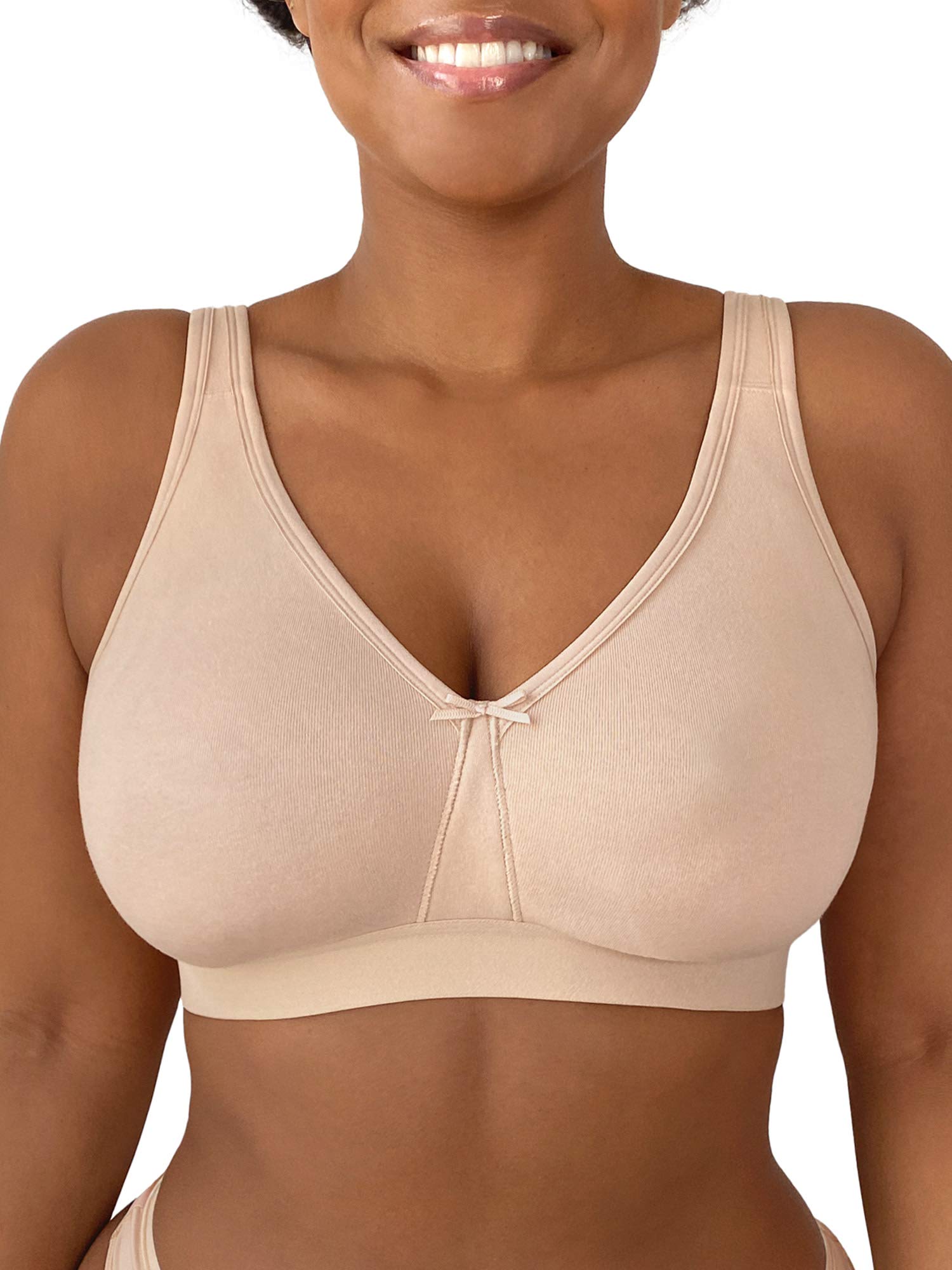 Fruit Of The Loom Womens Plus Size Wireless Cotton Full Coverage Bra, Sand, 46C Us
