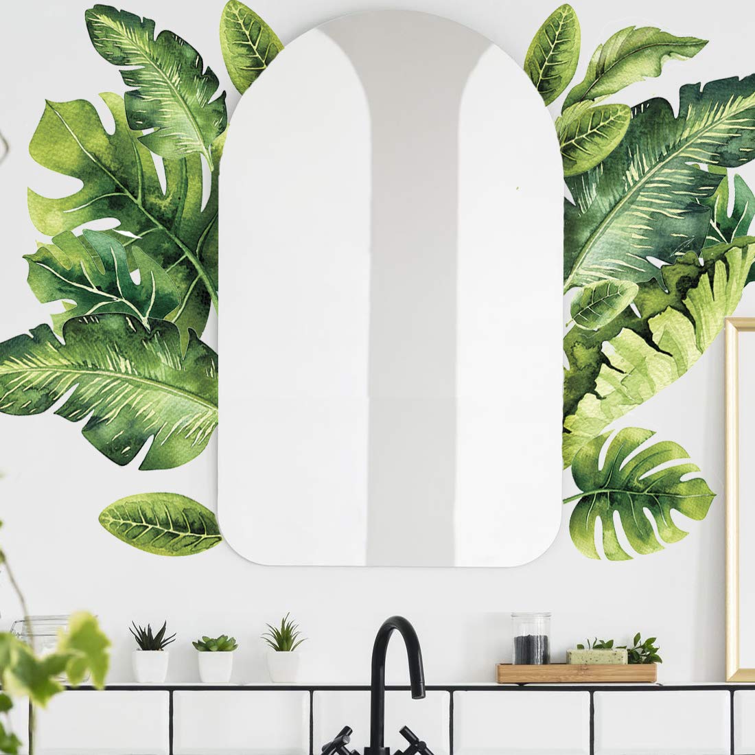Palm Leaf Wall Stickers - Tropical Leaves Decals - Foliage Monstera Wall Decal - Jungle Theo Leaf Decals - Banana Greenery Vinyl D?or Cling with Gift