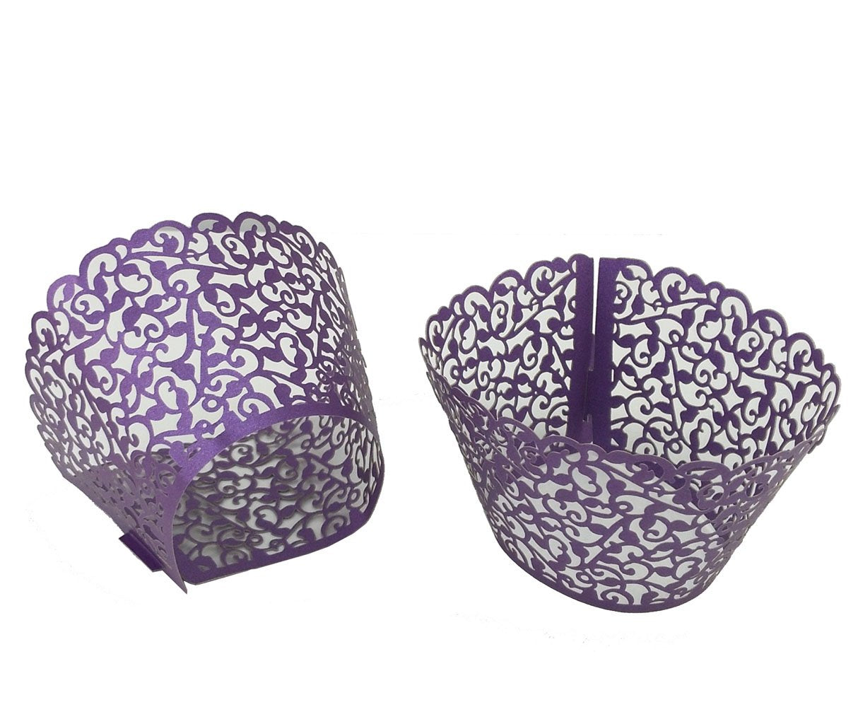 Yueton Pack Of 50 Cake Wrapper Wraps Liner Wedding Party Baby Shower Cupcake Decoartion (Purple)
