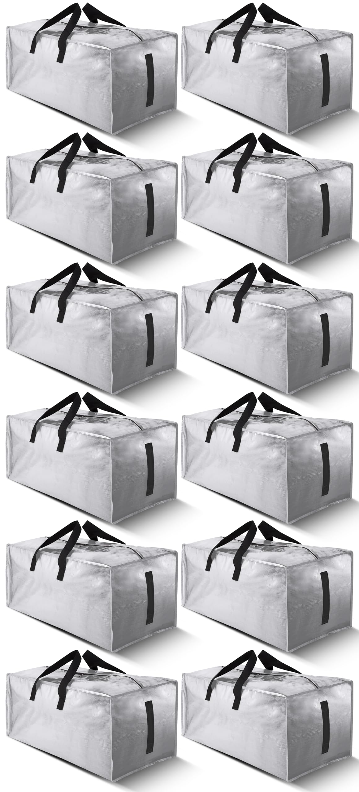 Homesure 12 Pack Large Strong Moving Bags With Zippers & Carrying Handles - Water-Resistant - Heavy Duty Storage Tote For Space