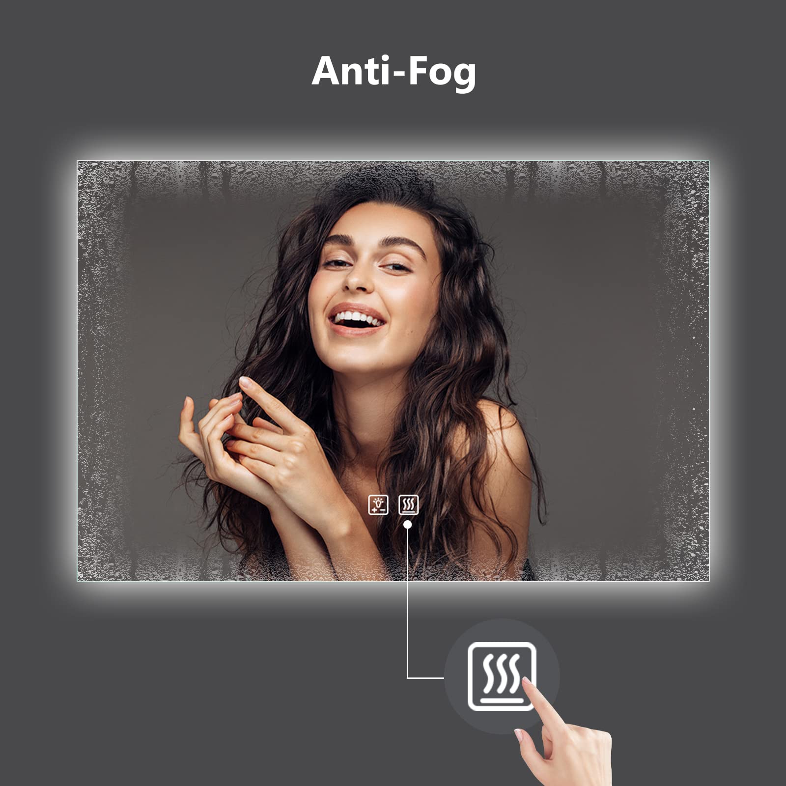 ROOMTEC 48x28 LED Bathroom Mirror  Dimmable  Wall-Mounted  Anti-Fog  Adjustable 3000-6000K  Horizontal/Vertical