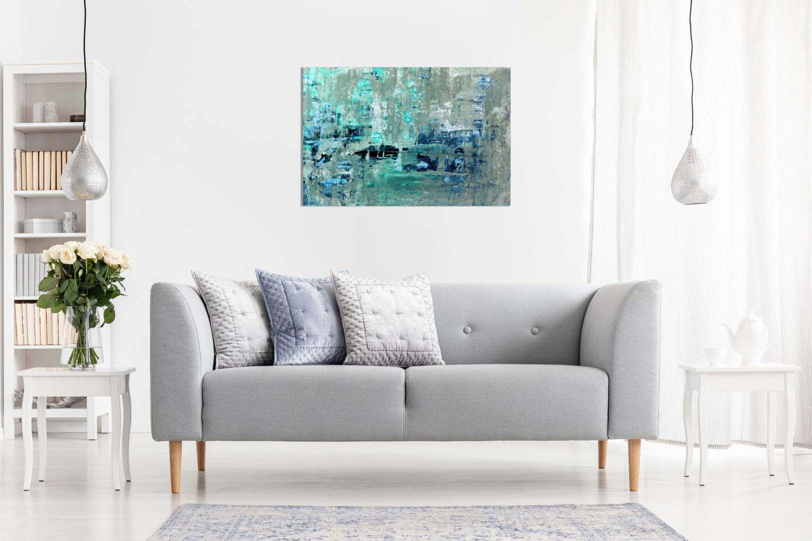 Teal Wall Art Grey Abstract Canvas Wall Art Picture Print (12X8)