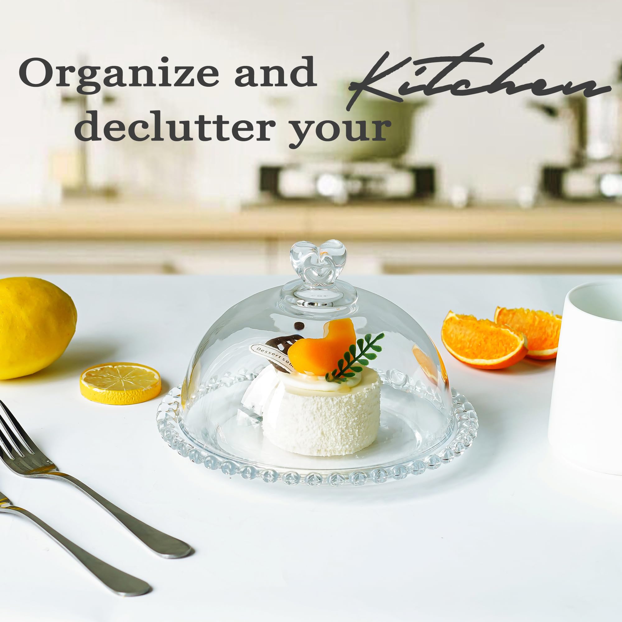 7X5In Crystal Cake Plate With Dome, Cake Stand With Cover, Round Pattern Glass Serving Platter With Lid For Kitchen Dining Baker