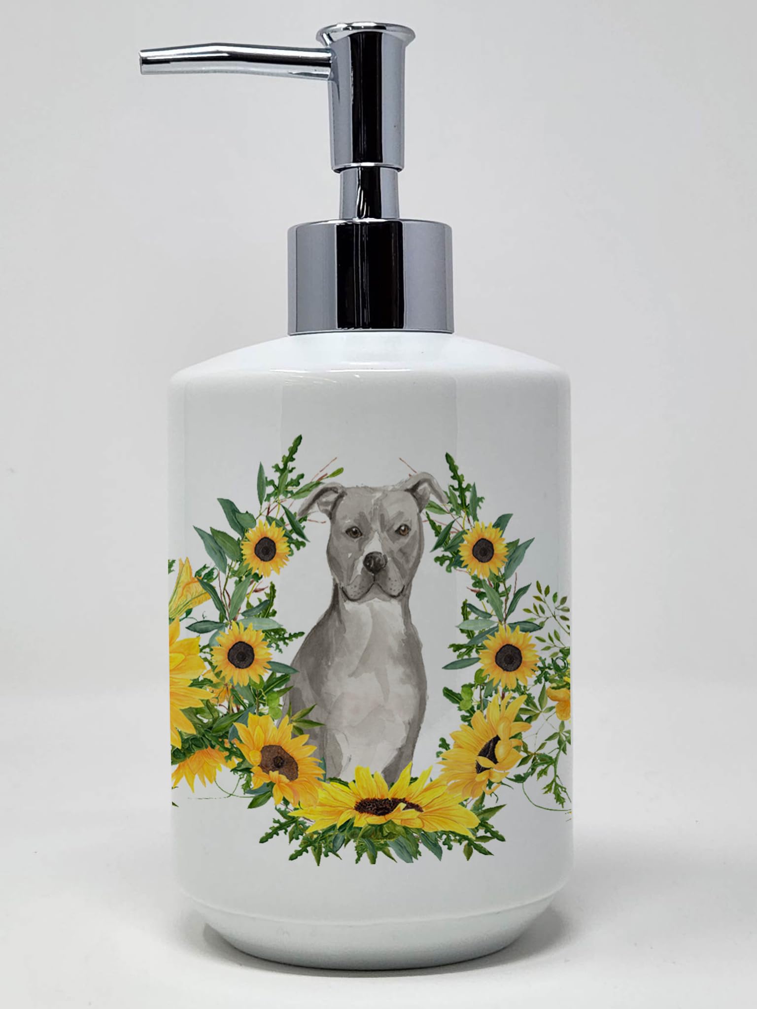 Caroline'S Treasures Ck2926Soap Staffordshire Bull Terrier In Sunflowers Ceramic Soap Dispenser Hand Soap Dispenser Pump Bottles