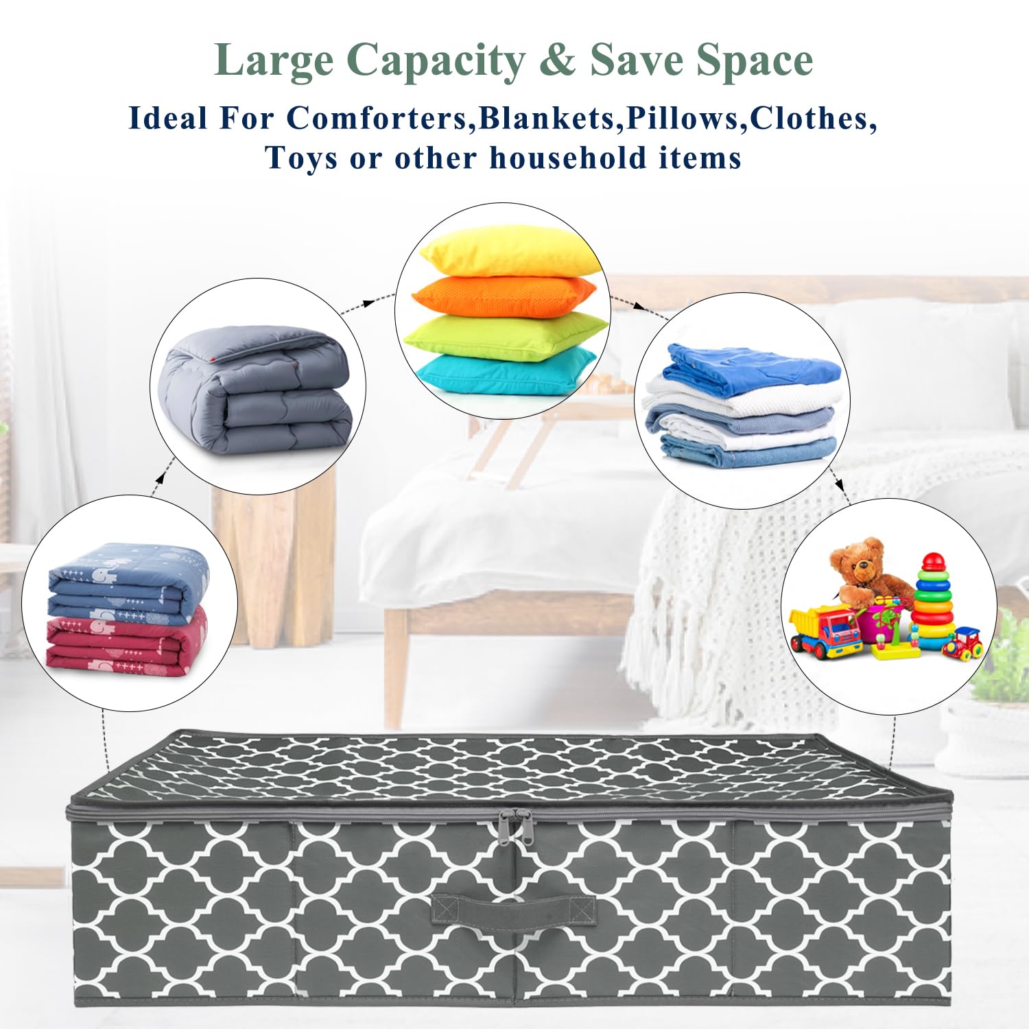 punemi Under Bed Storage, 2-Pack 6.7 Inches Tall Underbed Clothes Storage Bags W/Sturdy Structure, Thick Fabric Storage Containe