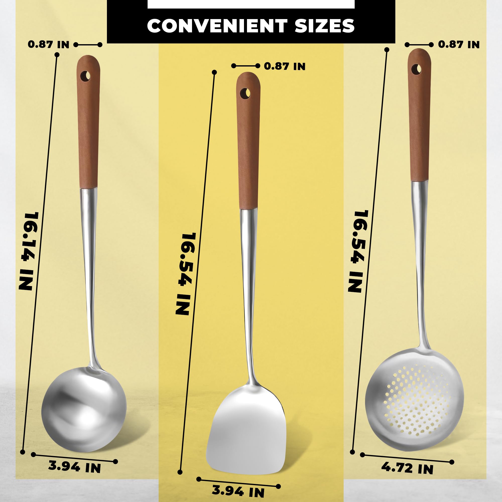 3Pcs Wok Spatula And Ladle Wok Utensils - Stainless Steel Cooking Utensils Set Of Wok Ladle And Spatula Set Of Wok Spatula Stain