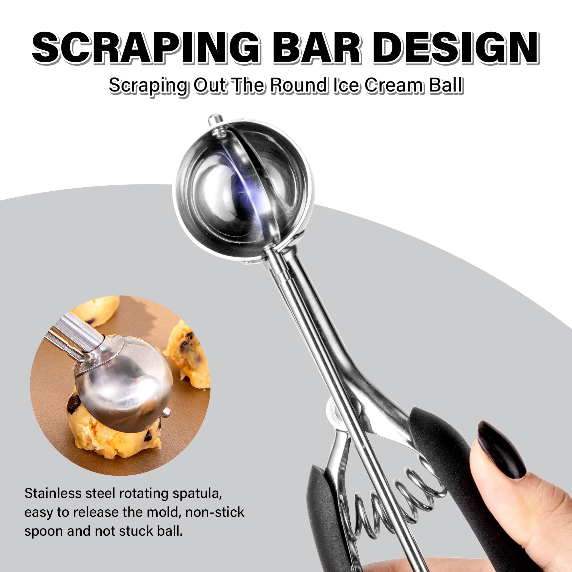 Cookie Scoop 1 Tbsp, Tj Pop Professional Stainless Steel Ice Cream Scoop 35 Mm, Good Soft Grips, Quick Trigger Release