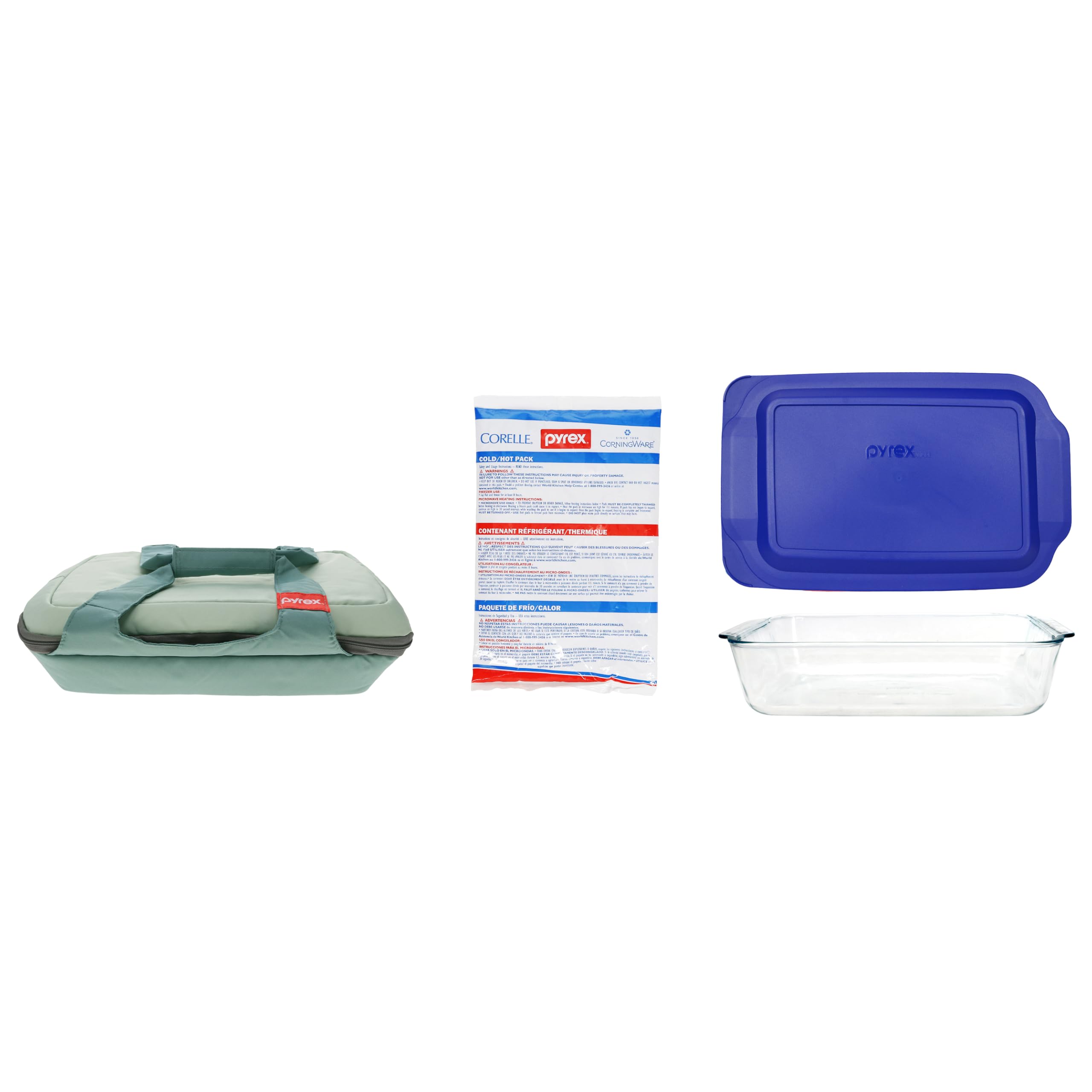 Pyrex 5Qt Portables Tote with 233D Dish, 233PC Blue Lid & Hot/Cold Pack