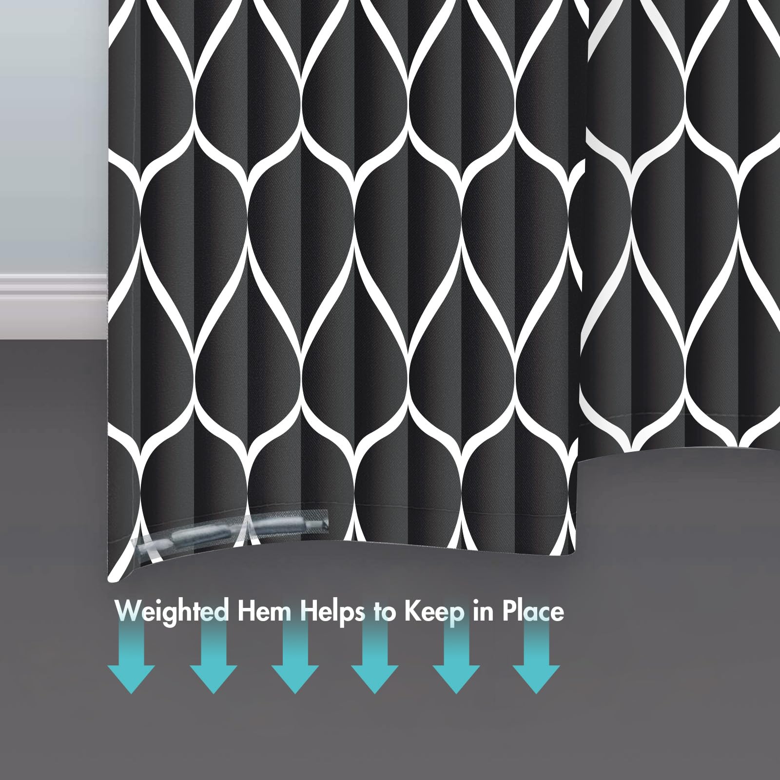 Gelbchu Black 72 X 72 Inch Cloth Shower Curtain, Waterproof Design And Polyester, Quick-Drying, Heavy Duty Shower Curtains Set F