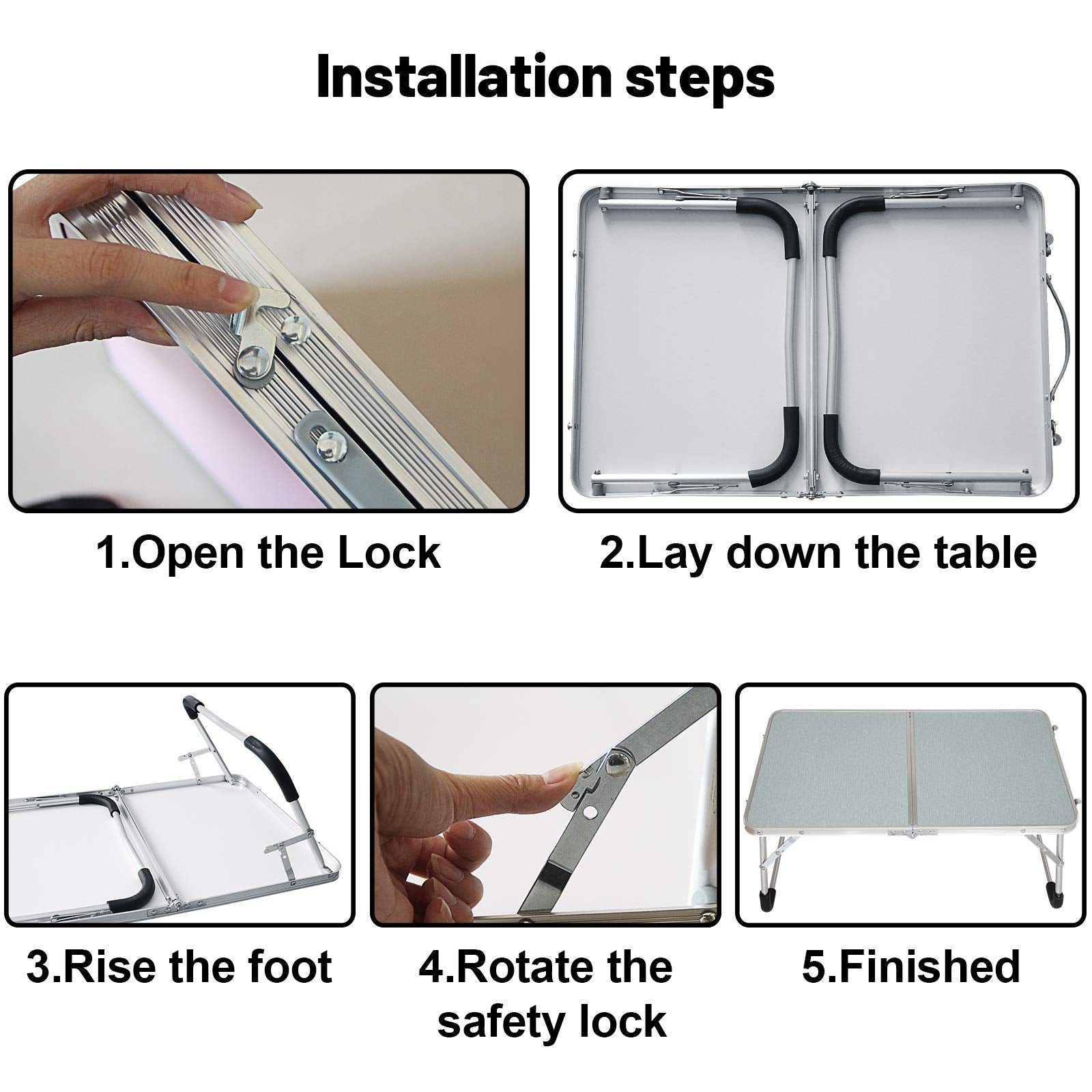 Jucaifu Foldable Laptop Table  Bed Desk  Breakfast Serving Bed Tray  Portable Mini Picnic Table & Ultra Lightweight  Folds in Half with Inner Storage Space (Silvery)
