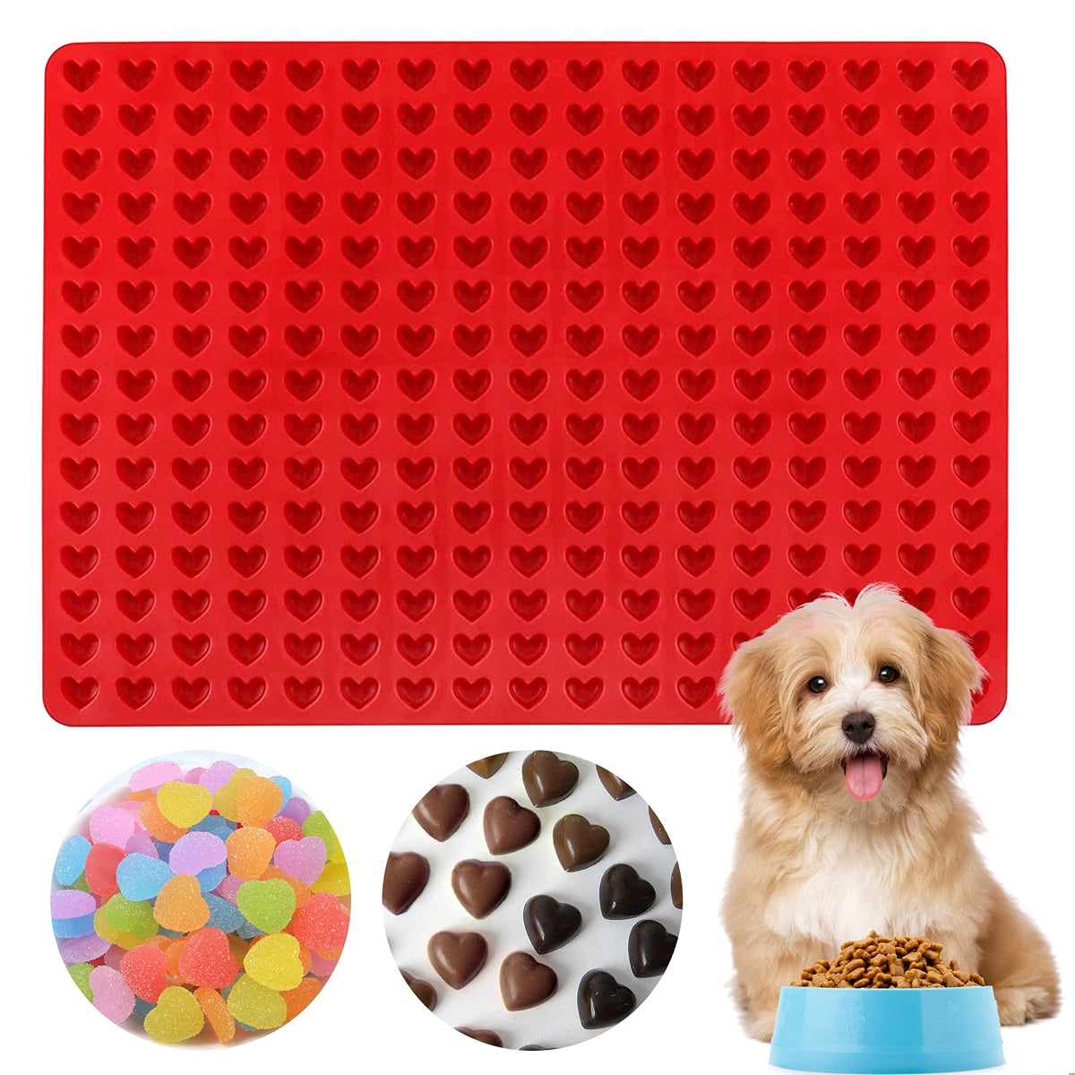 Palksky 255-Cavity Mini Heart Silicone Gummy Mold/Chocolate Drops Mold/Dog Treats Pan/Heart Shape Candy Molds For Ganache Jelly