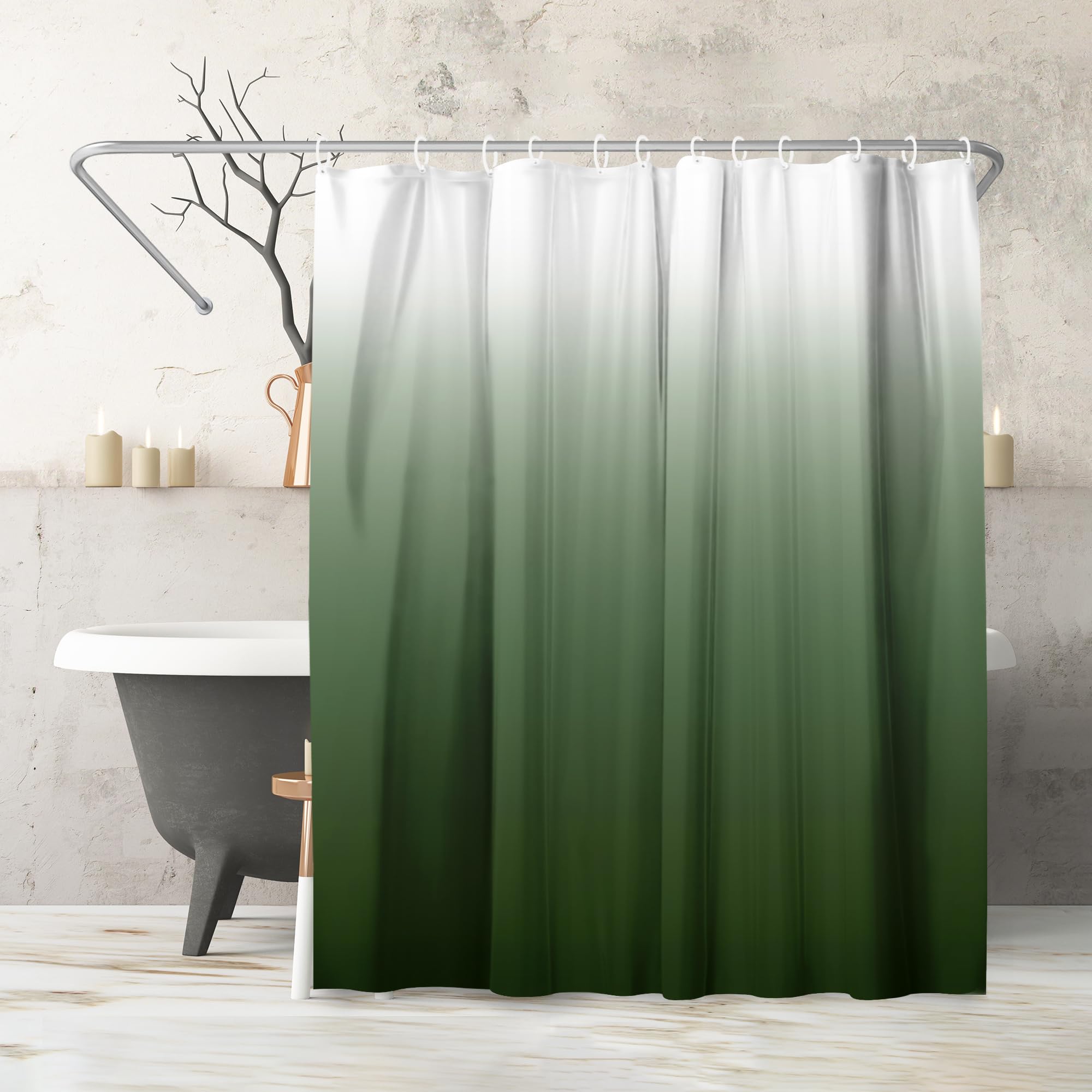 Americanflat 71X74 Green Ombre Shower Curtain - 100% Polyester Shower Curtain - Water-Resistant Bath Curtain With Metal Grommets