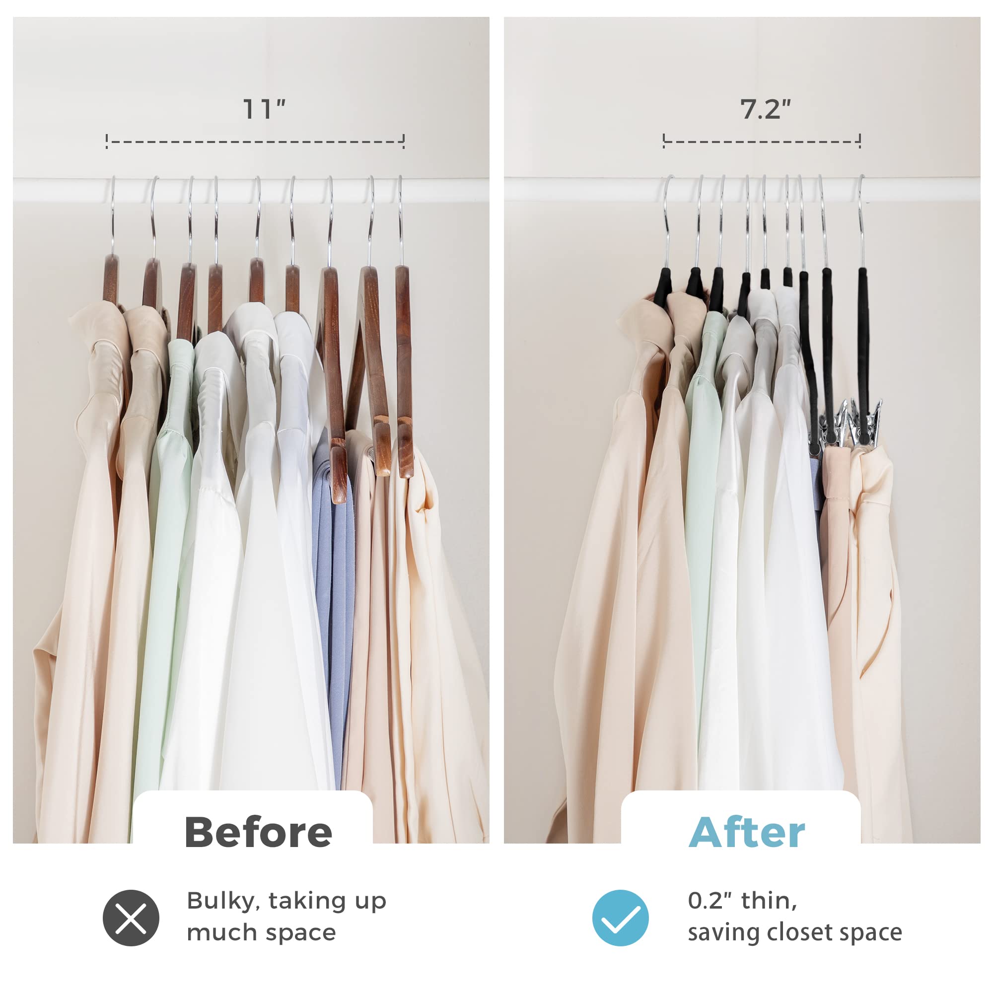 HOUSE DAY Velvet Skirt Hangers 24 Packs Velvet Hangers with Clips Ultra Thin Non Slip Velvet Pants Hangers Space Saving Clothes Hangers for Skirts  Pant  Jeans (Black)