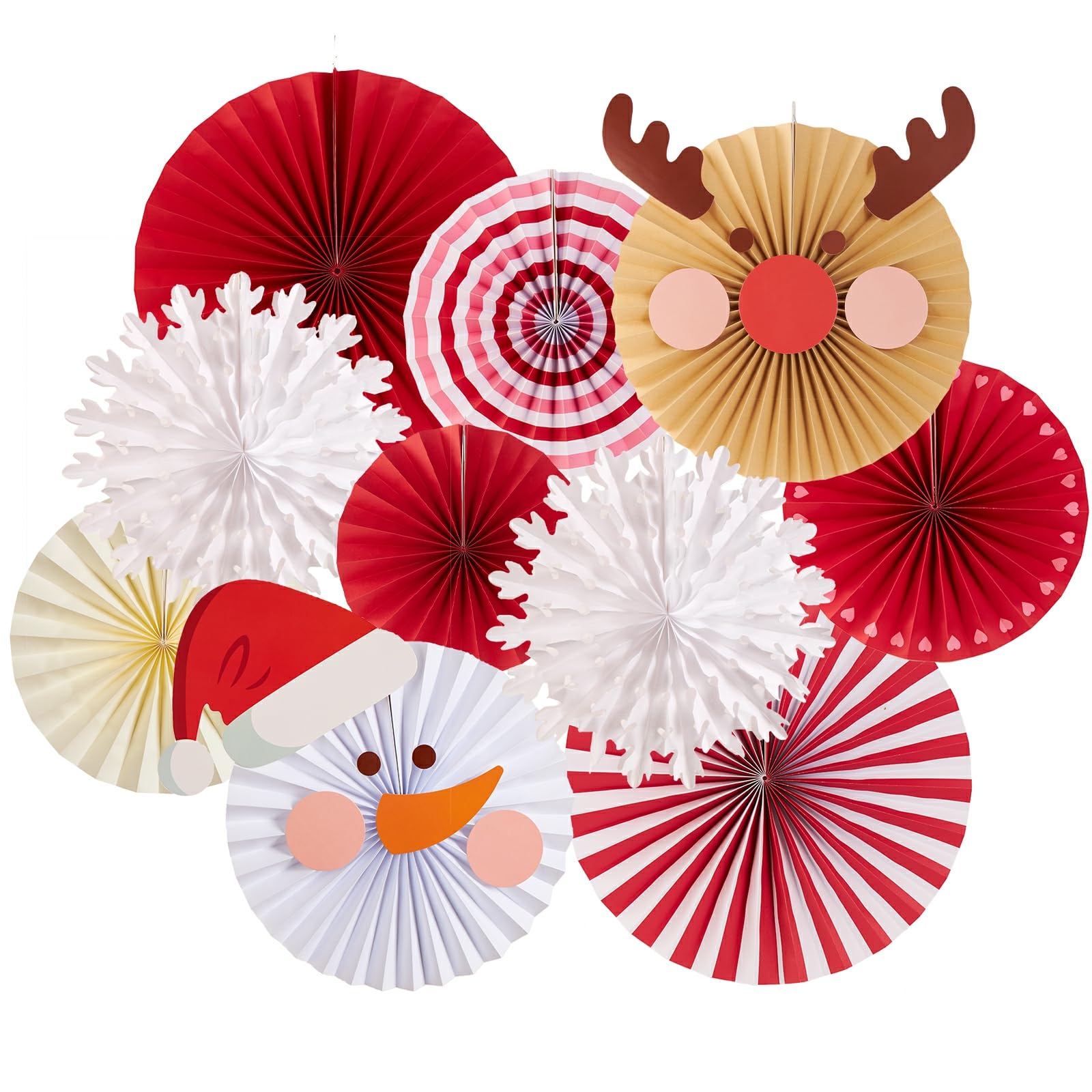 Christmas Hanging Paper Fans Decoration Red White Xmas Snowman Party Ceiling Hangings Deco Elk Tissue Paper Fans Decoration Set