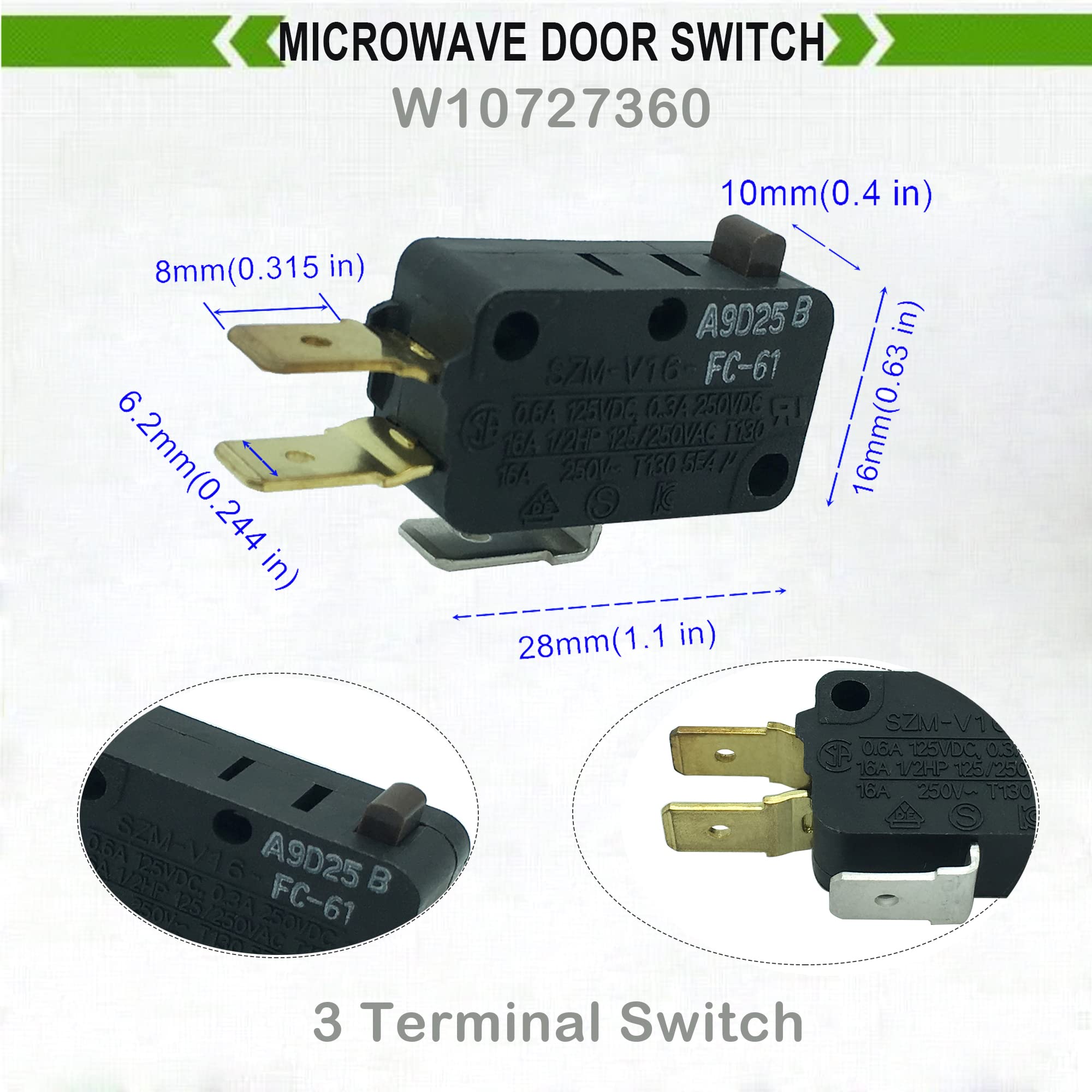 Lonye W10727360 & W10269458 & W10269460 Microwave Door Switch Replacement For Whirlpool Microwave Szm-V16-Fc-61 Szm-V16-Fc-62 Sz