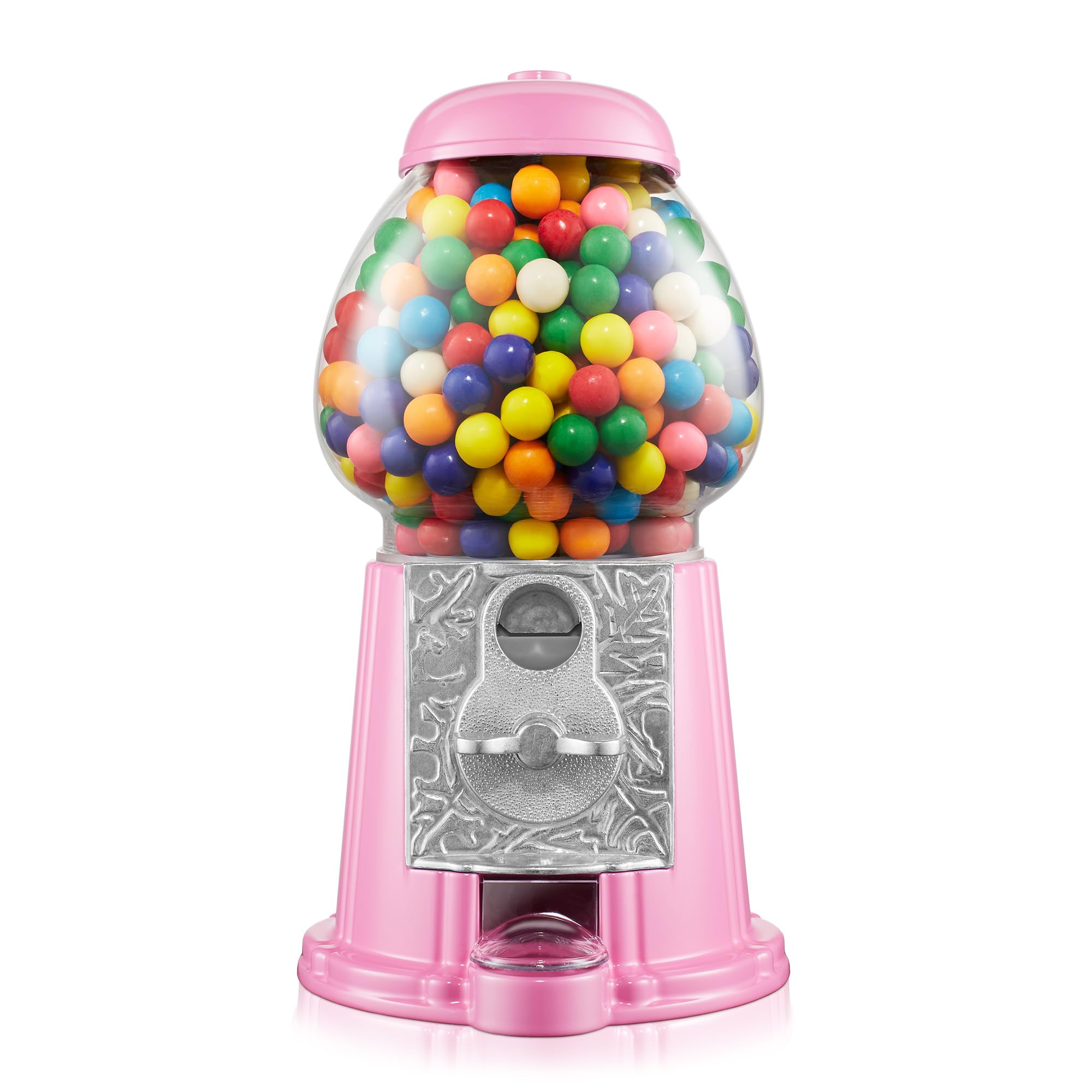 Olde Midway 12'' Gumball Machine With Glass Globe And Metal Base - Pink, Vintage-Style Bubble Gum Candy Dispenser