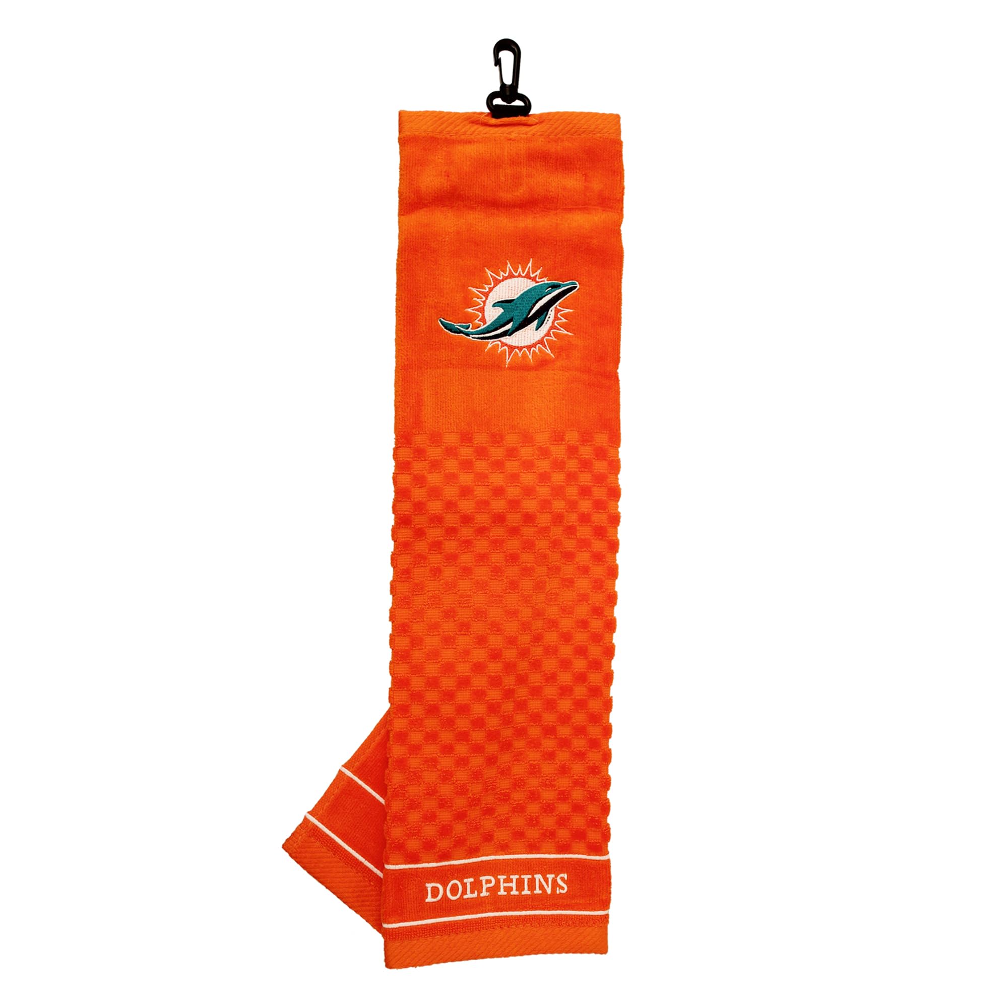 Team Golf Nfl Miami Dolphins Embroidered Golf Towel Embroidered Golf Towel, Checkered Scrubber Design, Embroidered Logo
