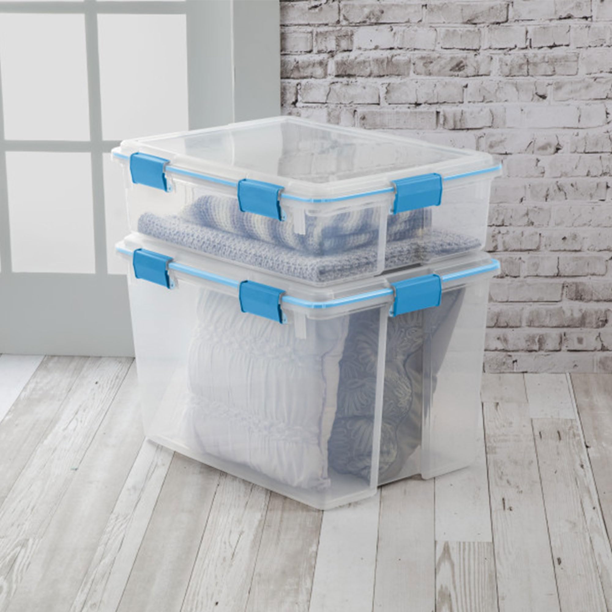 Sterilite Gasket Box, Stackable Storage Bin With Latching Lid, 80 Quart, 12 Pack