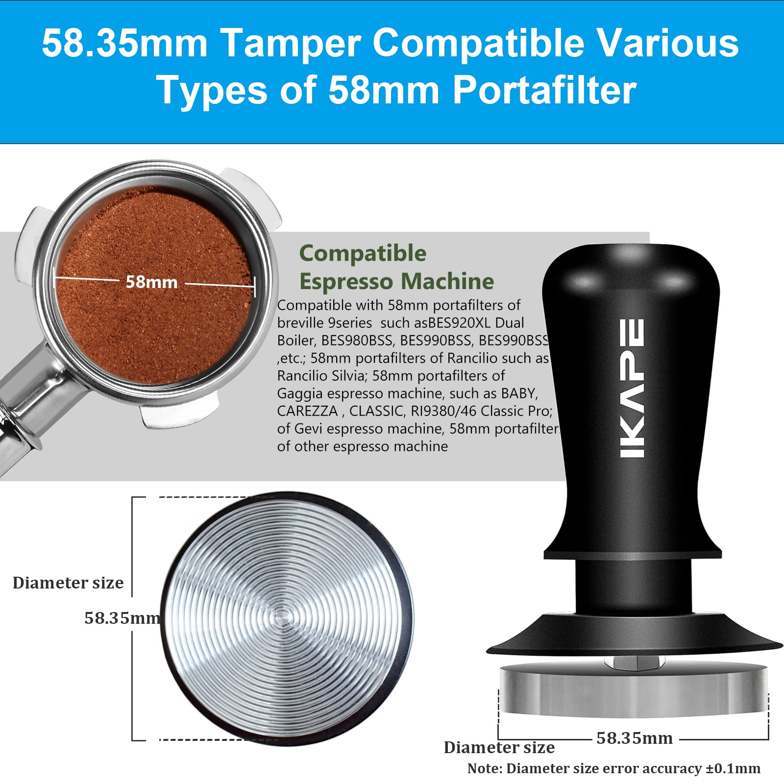 Ikape 58.35Mm Espresso Tamper, Premium Barista Coffee Tamper With Calibrated Spring Loaded, 100% Stainless Steel Base Tamper Com