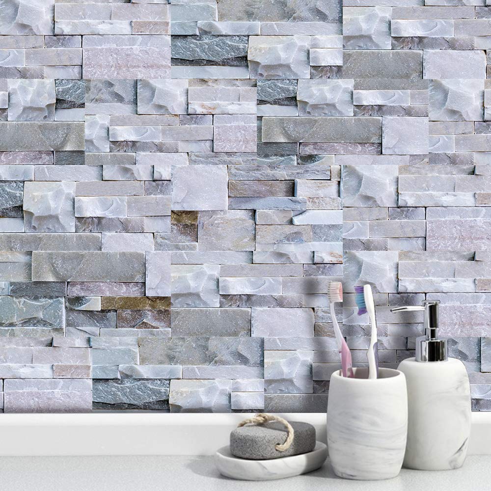 Stone Effect Tile Transfer Sticker, Peel & Stick Self-Adhesive Wall Splashback Sticker, Tile Decals For Kitchen Bathroom Decor (