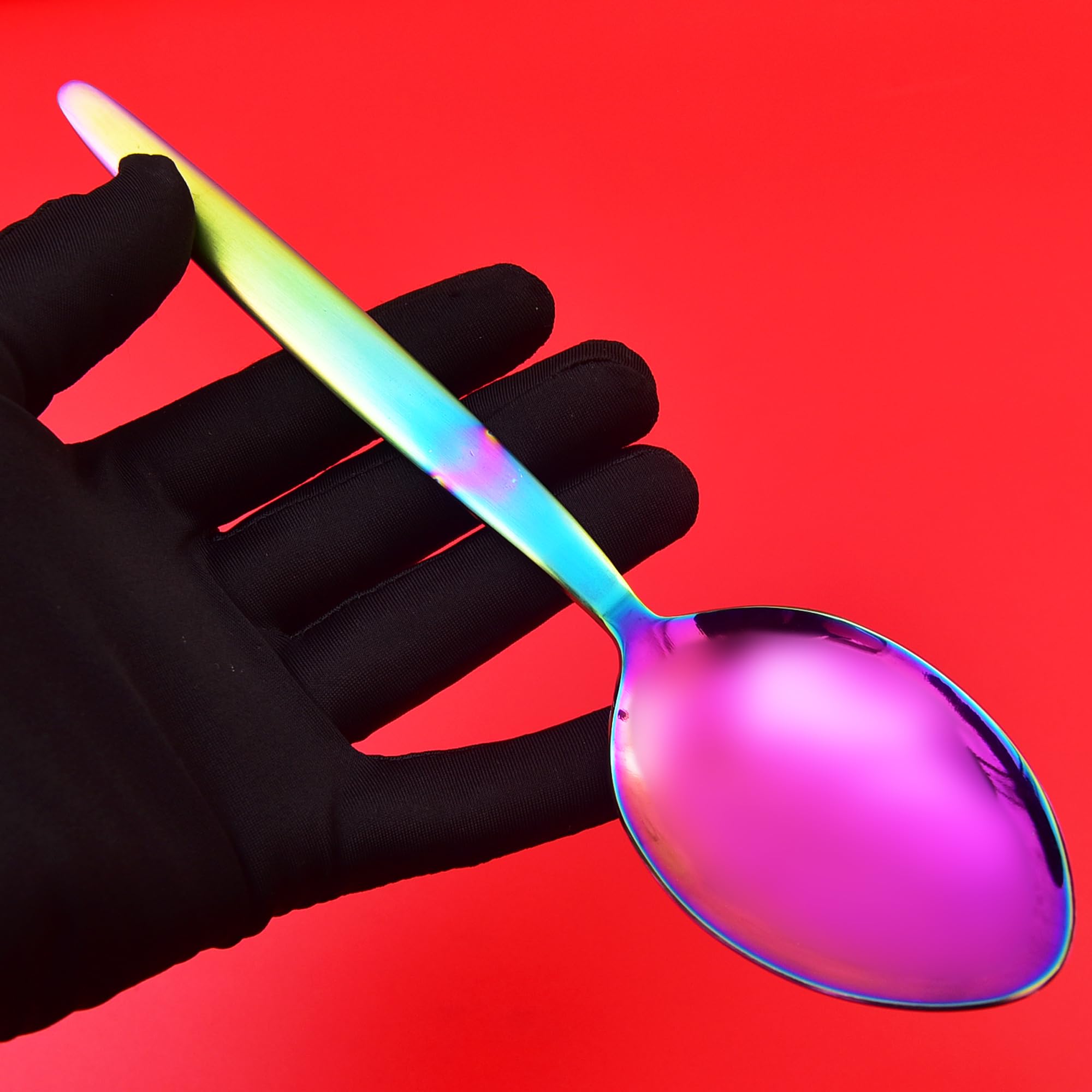 Bnazind Kunz Spoons Cooking Spoons 18/10 Stainless Steel Titanium Shiny Rainbow Basting Spoon - 9 Inches Plating Spoons - Daily