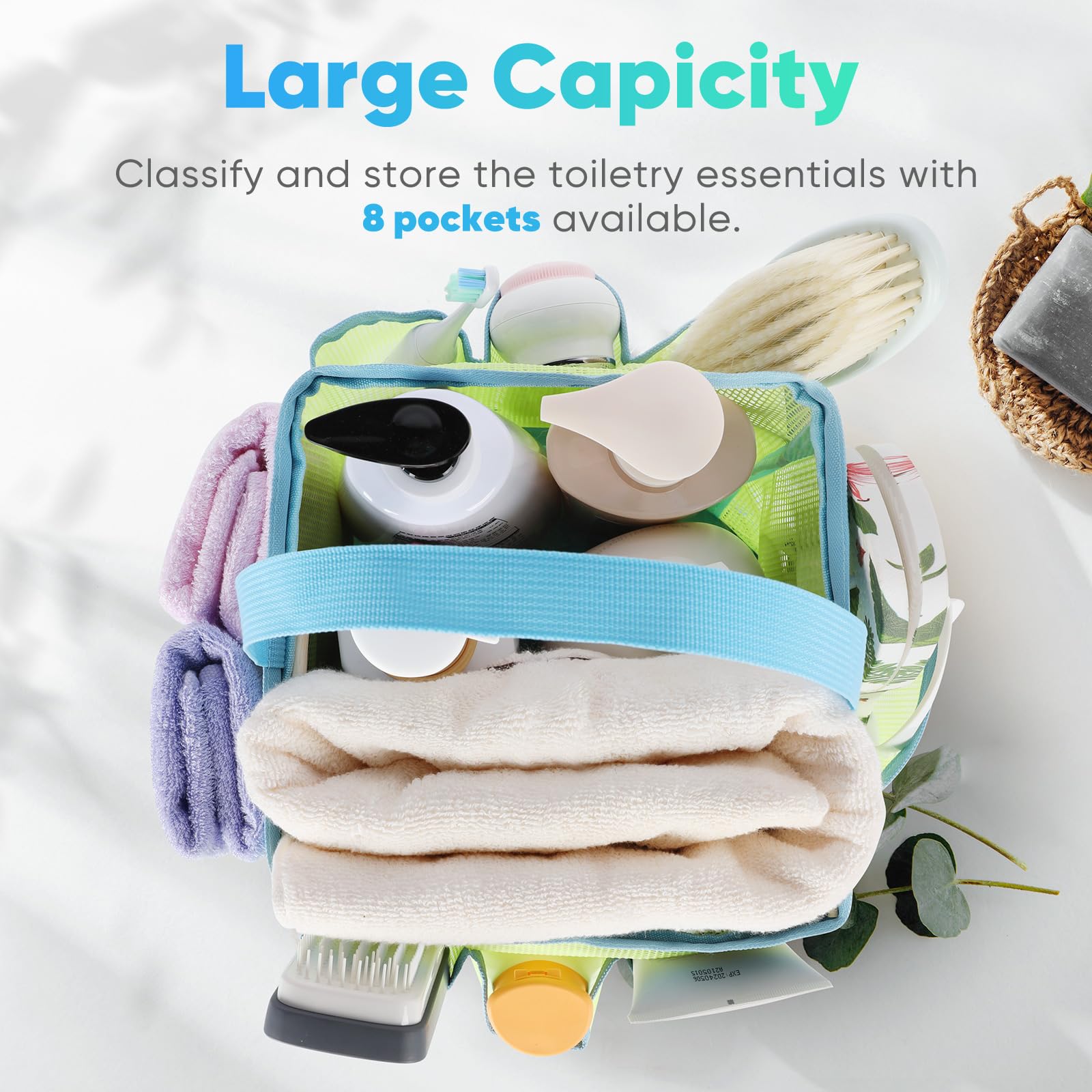 EUDELE Mesh Shower Caddy Portable for College Dorm Room Essentials Portable Shower Caddy Dorm with 8-Pocket Large Capacity Shower Bag for Beach Swimming Gym Travel essentials