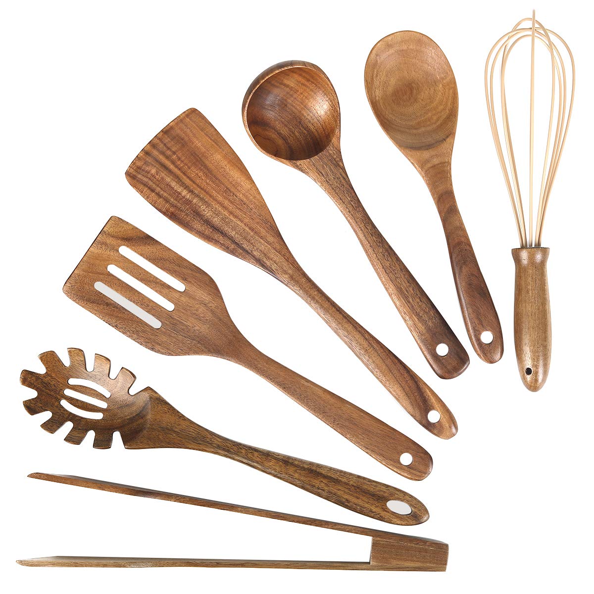 Wooden Utensil for Cooking, Wood Kitchen Utensils Cooking Set Teak Wood Spoons set for Cooking,Spatulas Non-Stick for Cookware K