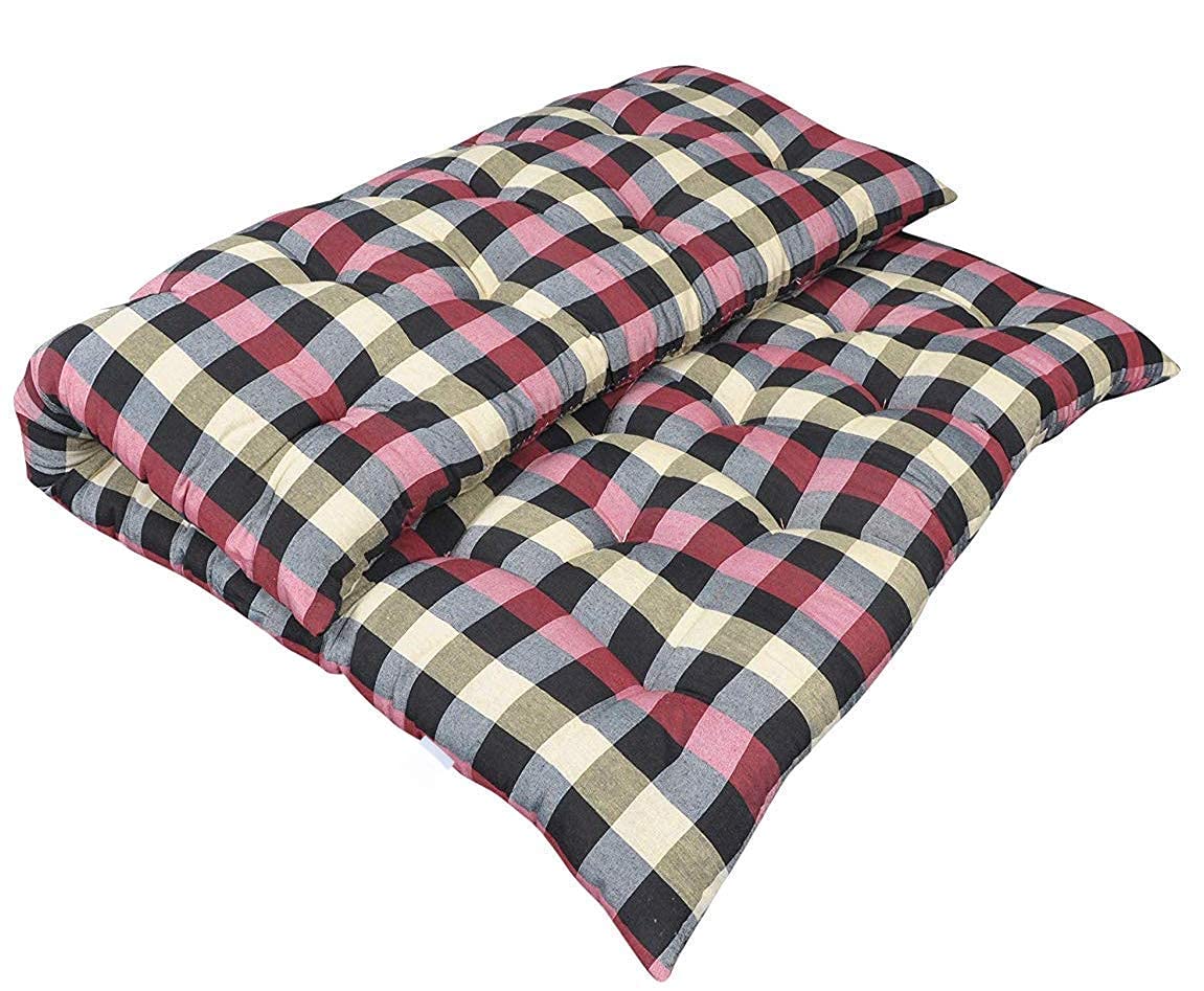JY AMI Double Bed Black Cotton Single Folding Mattress/Gadda for Students, PG, Hostel, Picnic  4 x 6 feet, (Medium, Multicolour