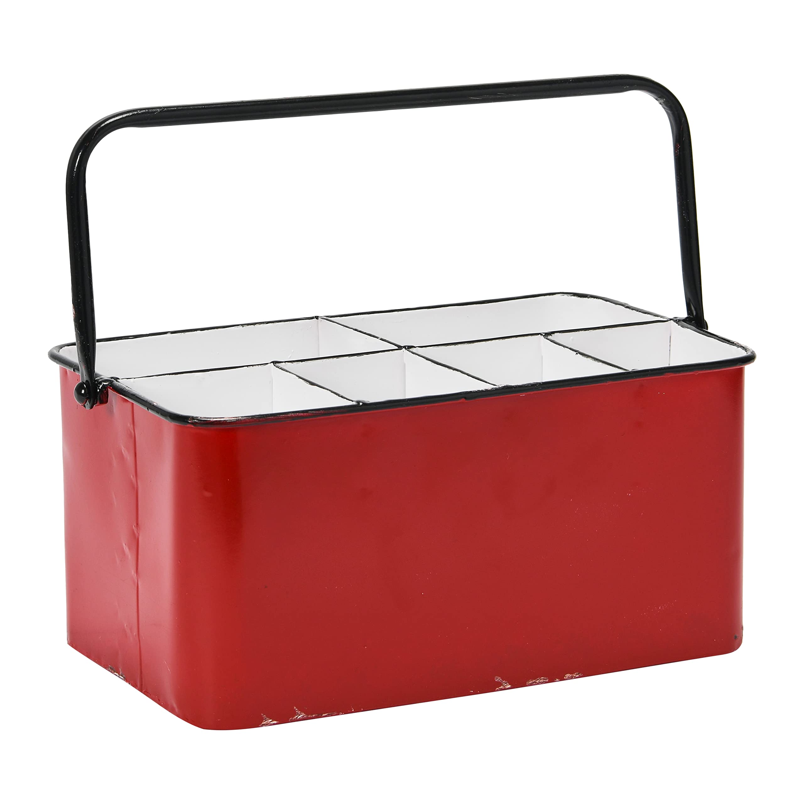 Creative Co-Op Farmhouse Metal Storage Caddy with 6 Compartments and Handle, Distressed Red and White