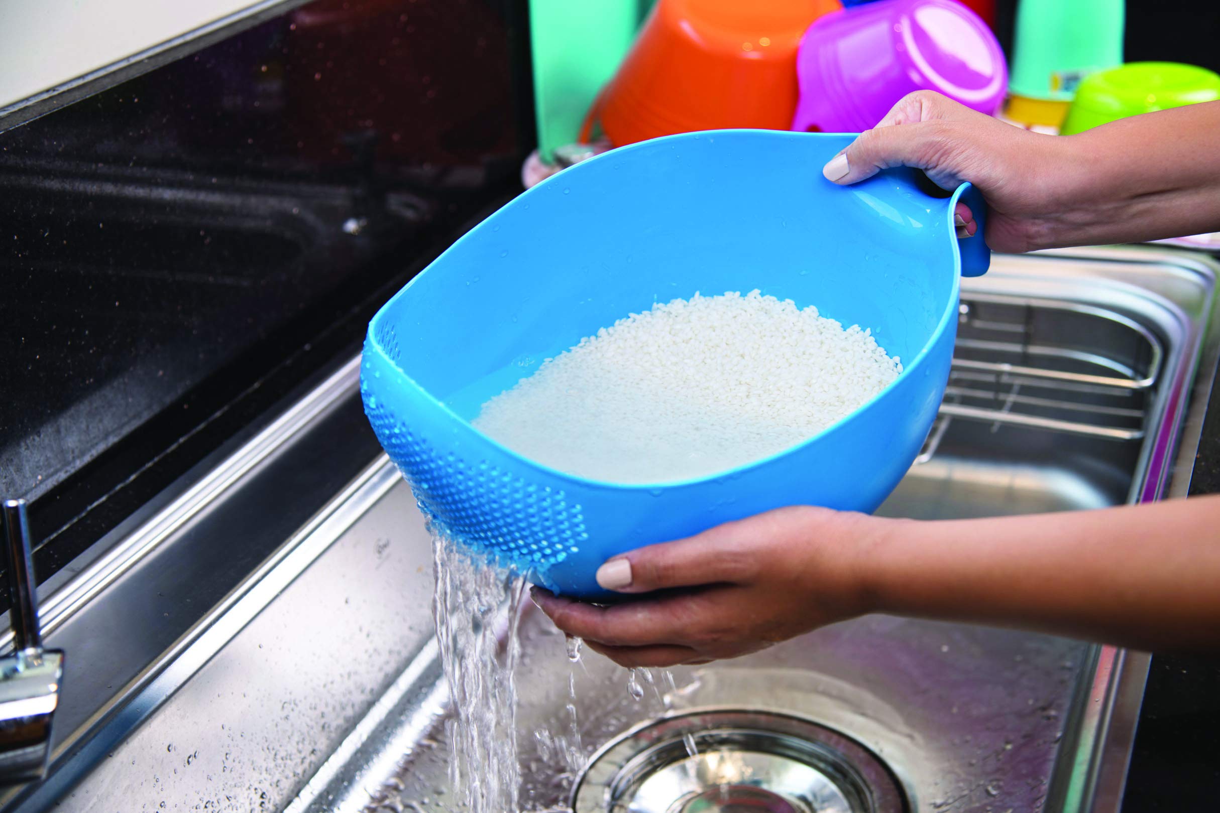 Mintra Home Rice Colander (Yellow) - Strainer, Lightweight For Cleaning, Beans, Fruit And Vegetables