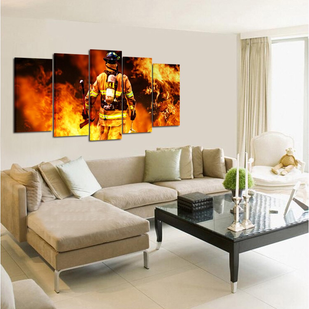 Kreative Arts - No Greater Love Fireman Back Canvas Prints Fire Fighter Inspirational Framed Art Print Wall D  Cor Picture For H