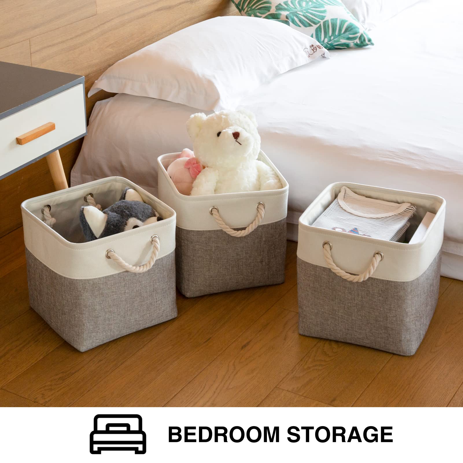 Oterri 6 Pack Foldable Storage Cubes  13x13 Inch Fabric Bins  Decorative Storage Baskets for Home  Shelves  Nursery Organizers  Grey/White