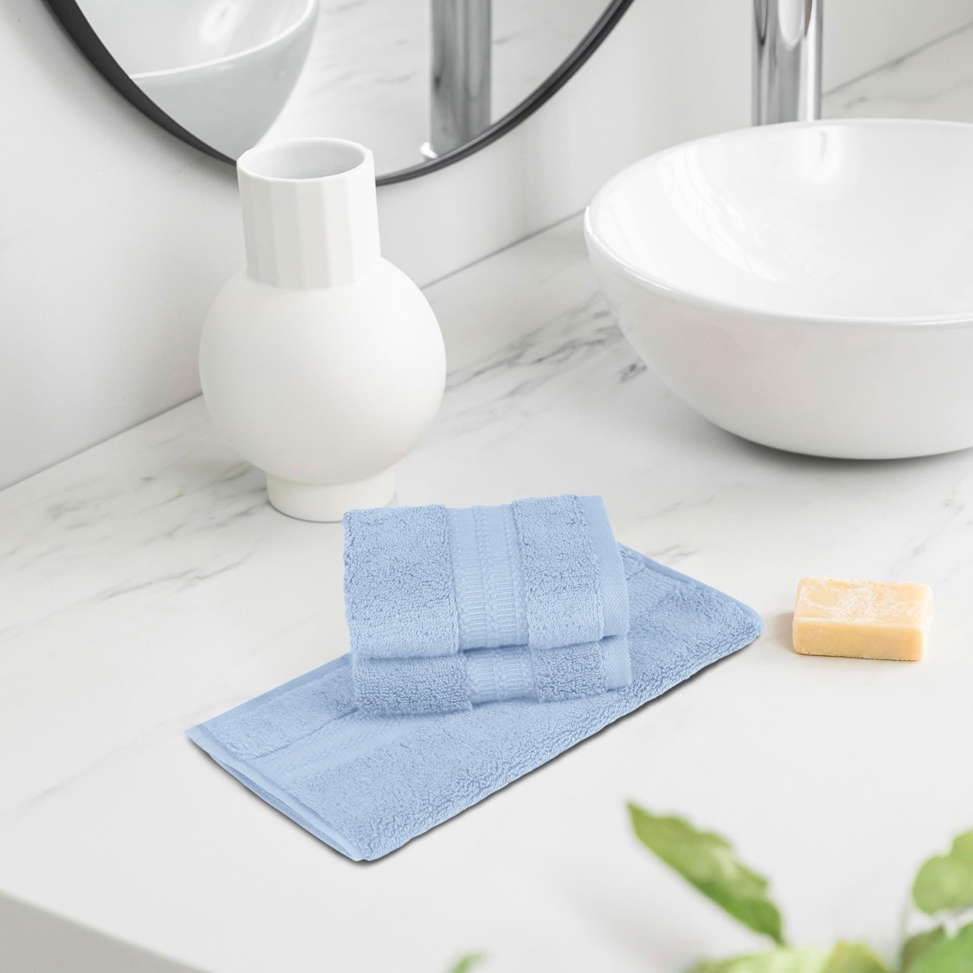Trident Face Towels, Nectarsoft Collection, Wash Towel, 100% Cotton Towels For Men/Women, 625 Gsm, 3 Pc Face Towels - Grace Blue