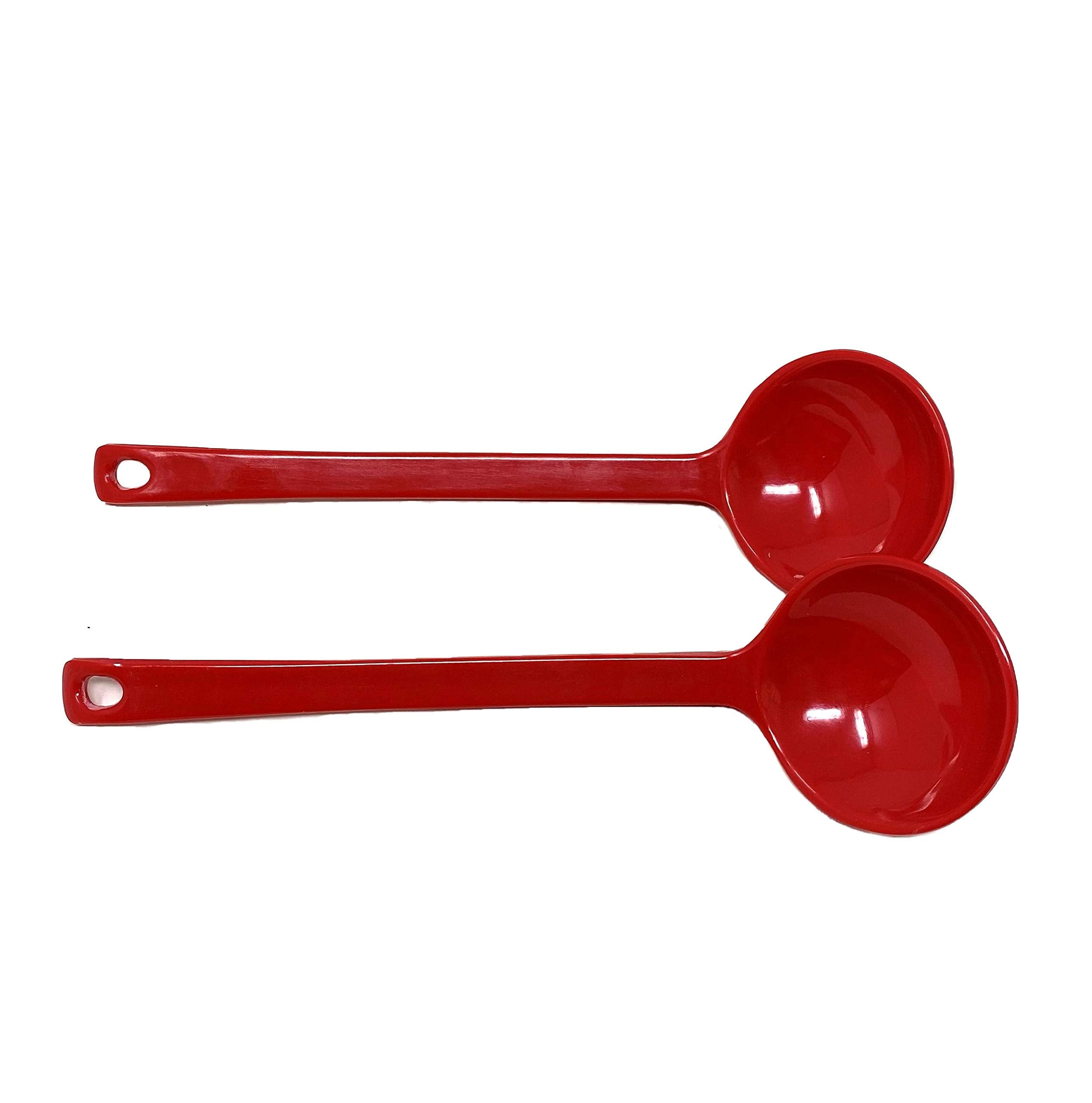 Tj Global Red Melamine Japanese Long Handle Spoons For Ramen, Soup, Hot Pot Eating, Mixing, Stirring 8.25 Inches (2 Spoons)
