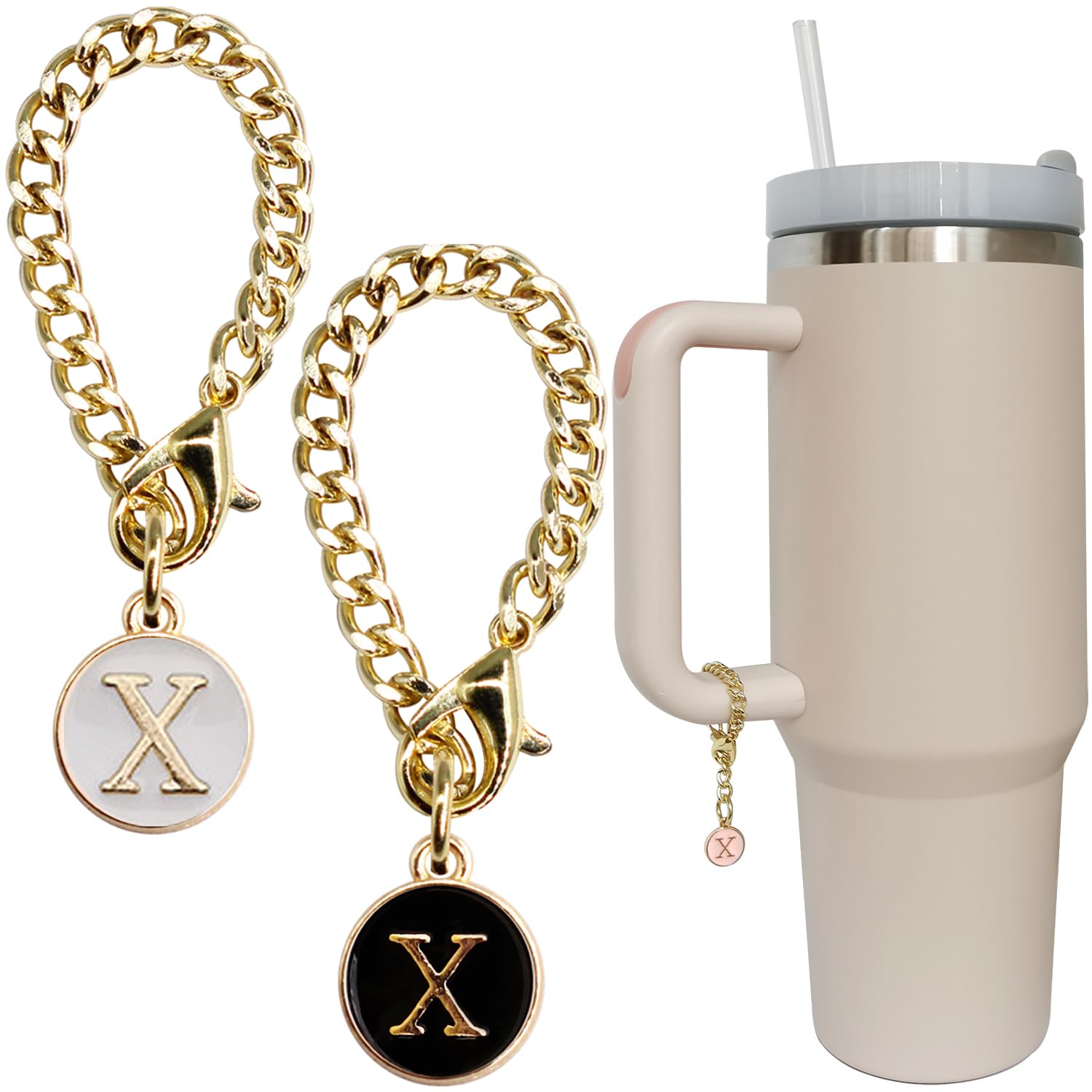 Wabogove Letter Charm Accessories for Stanley Cup 2PCS Initial Name ID Personalized Handle Charm for Stanley Tumbler (X)