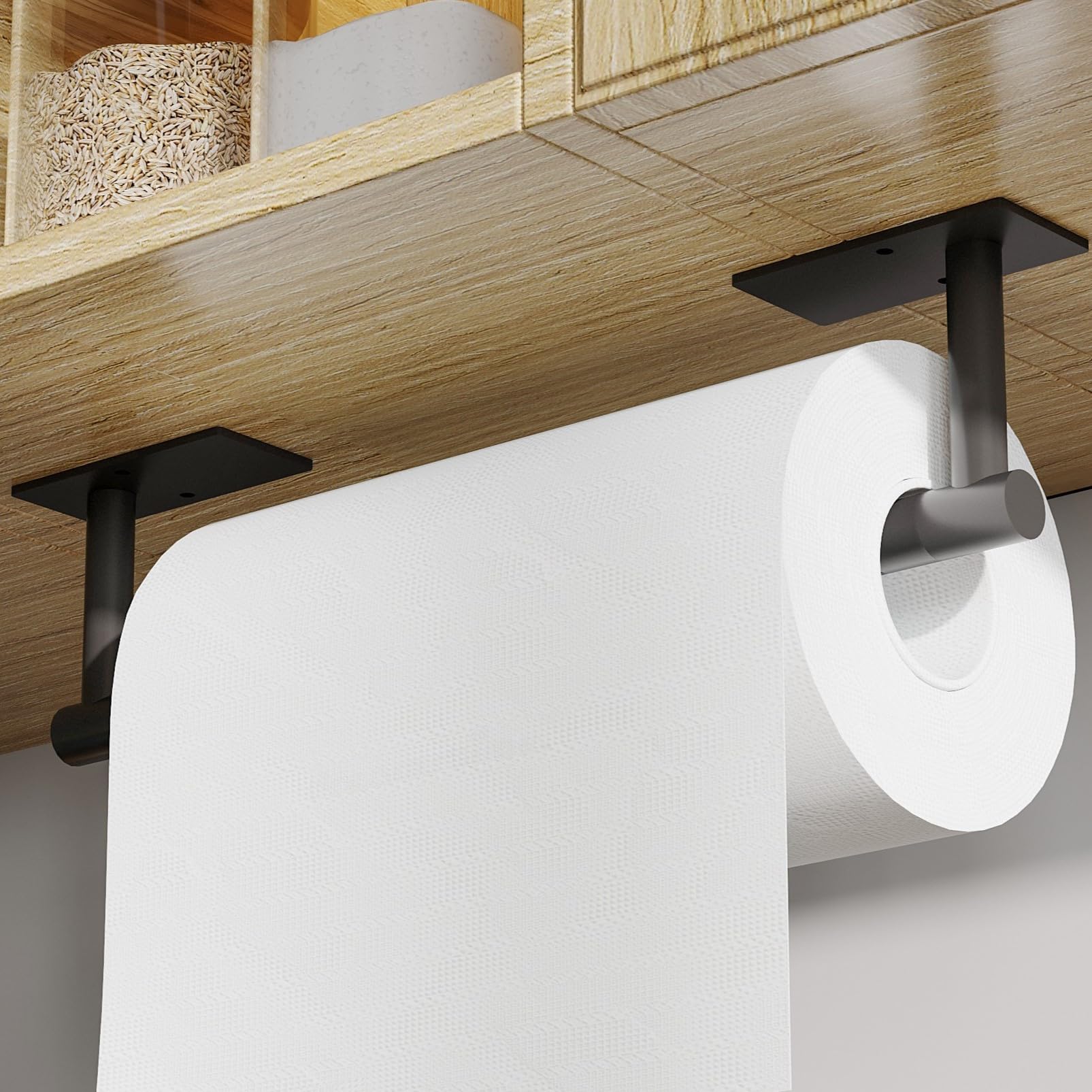Rarxtr Paper Towel Holder Black, Under Cabinet Paper Towel Holder For Kitchen, Adhesive Paper Towel Roll Rack For Bathroom Towel