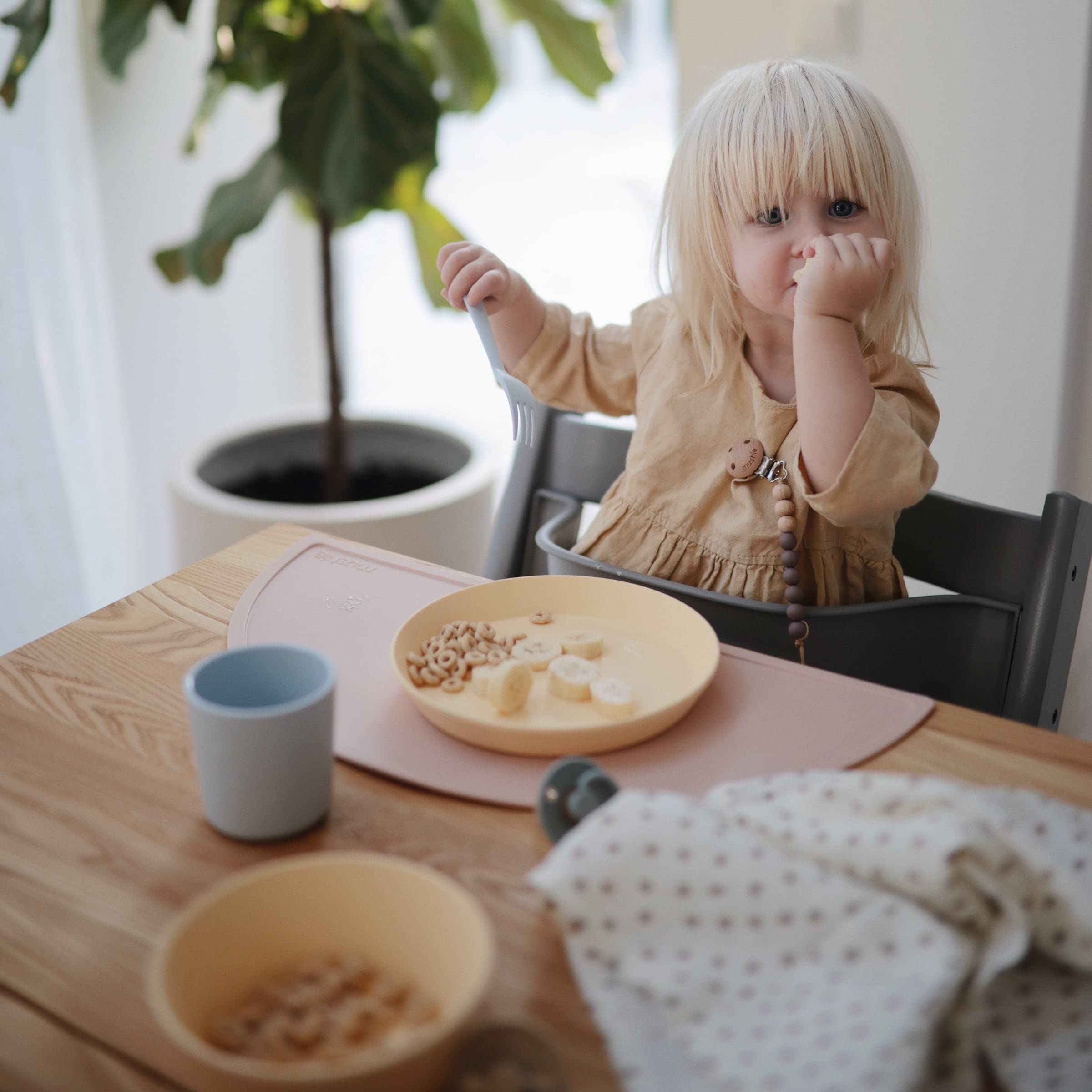 mushie Flatware Fork and Spoon Set For Kids | Made in Denmark (Powder Blue)