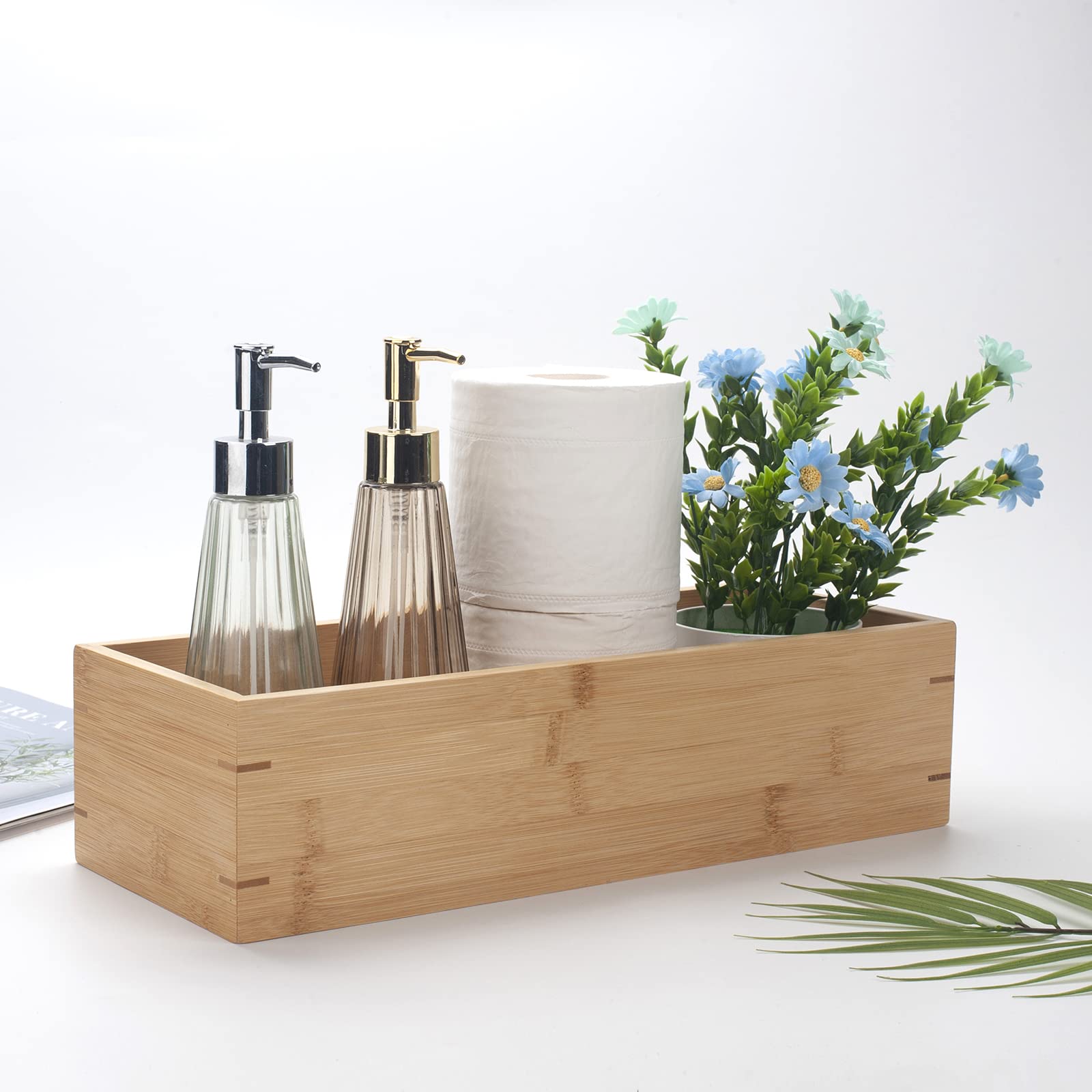 3Pcs Bamboo Bathroom Tray, Bathroom Organizer, Wooden Basket Tray For Counter Toilet Tank Top, Home Decor Wood Box For Toilet Pa