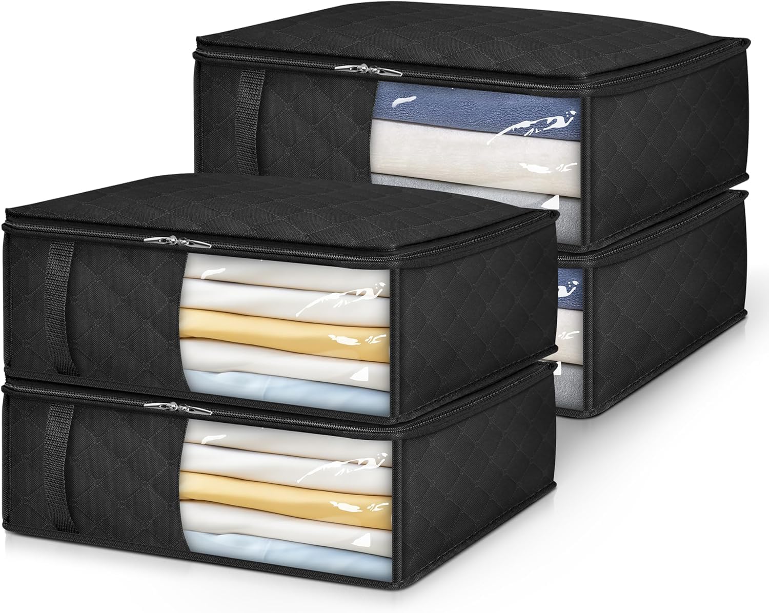 MISSLO Bed Sheet Organizers and Storage Queen/King Size Sheet Folder 4 Pack Linen Closet Organizer with Clear Window Blanket Sto