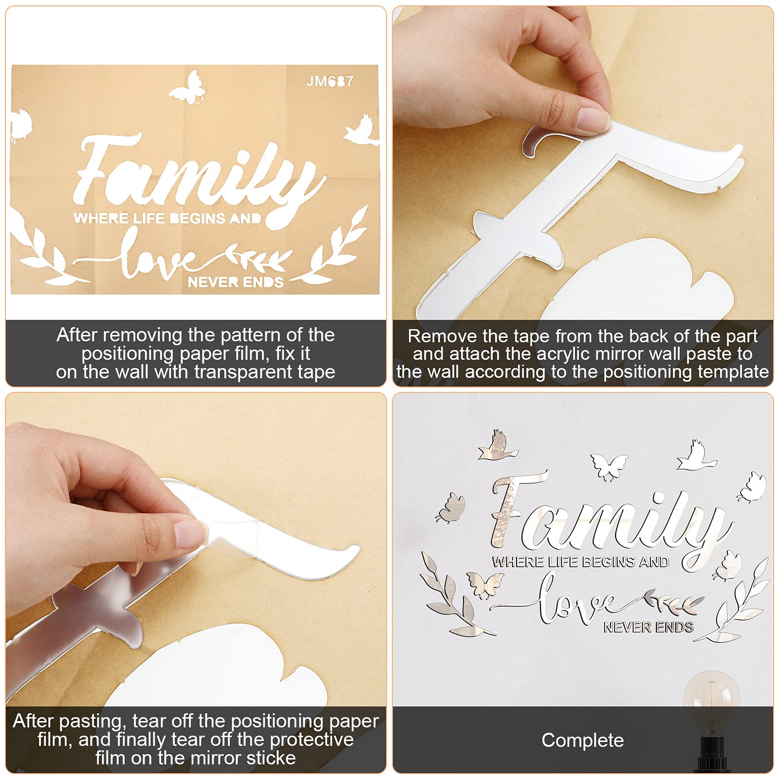 Mirror Family Wall Decor 3D Acrylic Wall Decal Stickers Family Letter Quotes Mirror Decor Diy Removable Wall Art Decals Motivati