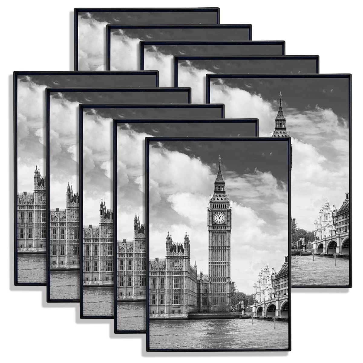 Gomaize Front Loading Black Picture Frame 5X7 Set Of 10 Wall And Table Mounting