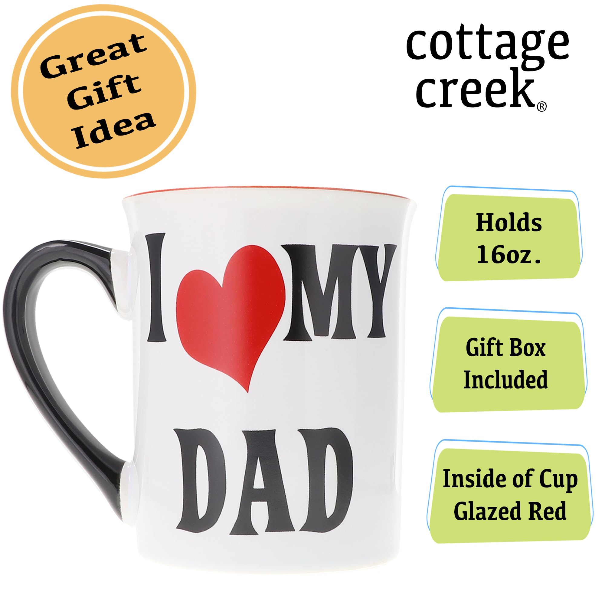 Cottage Creek I Love My Dad Mug, 16 Oz Gift Boxed Ceramic Dad Coffee Cup, Coffee Mugs For Daddy, Gifts For Dad From Daughter, So